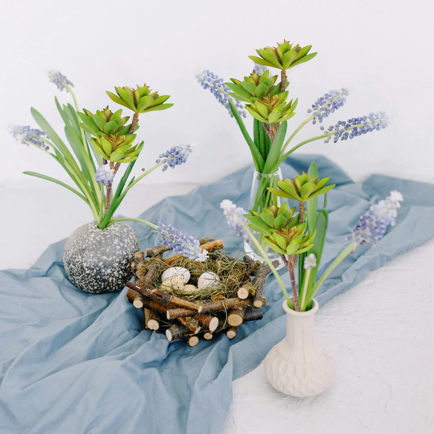 Artificial Succulents Branch Fake Plants Unpotted Faux Large Succulent / Green Style D / Set of 3