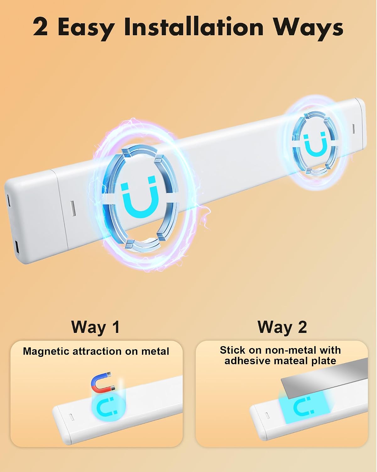 maylit 6 Pack Rechargeable Motion Sensor Under Cabinet Lights | Wireless Magnetic Light Bars in 3 Color Temperatures