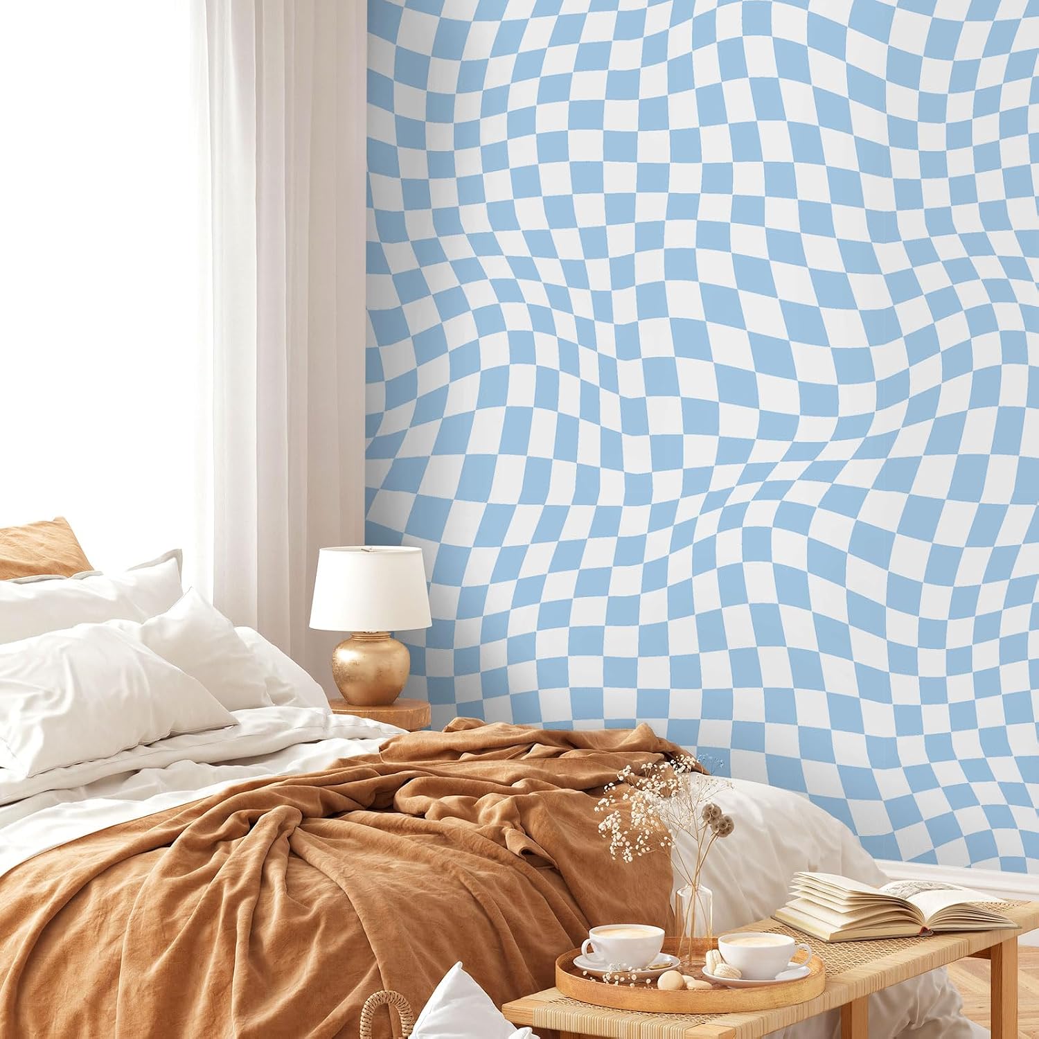 15.75''x118'' Checkered Peel and Stick Wallpaper Aesthetic Removable Contact Paper / Light Blue