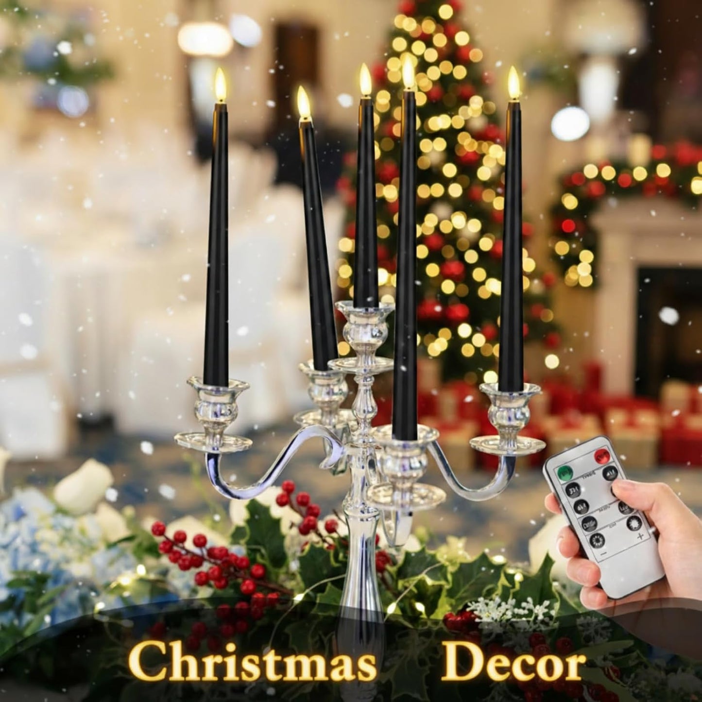 Rossesay 16 Pcs Black Flameless Taper Candle with Remote Timer | Halloween Battery Operated Candle, 8.5" 9.6" 10.8"