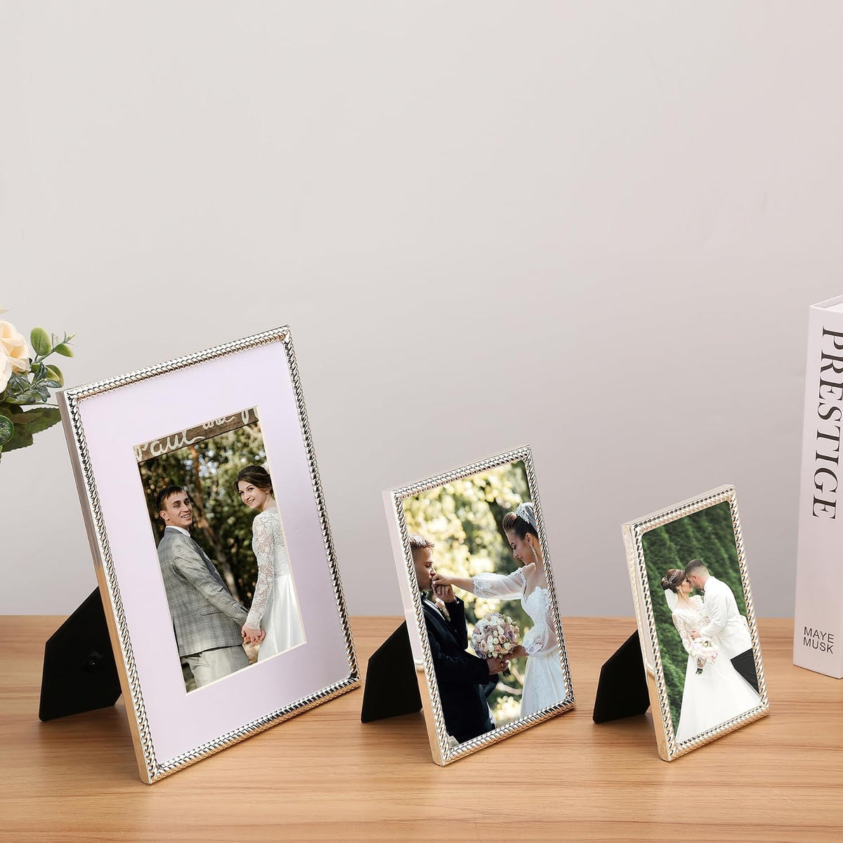 Silver 8x10'' Rope Design Metal Picture Frames 2 Pack with Acid Free Mat for 5x7'',Silver Photo Frame 7x5'',Hi Quality