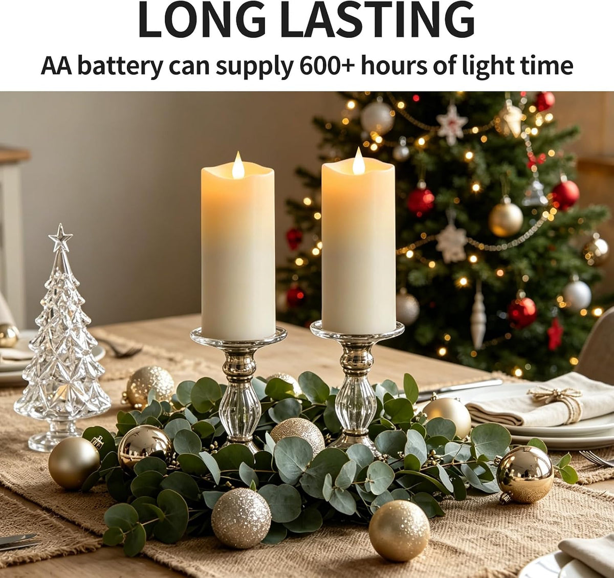 Flameless LED Candles 3"x8" Set of 2, Battery Operated with Remote & Timer, 600-Hour on 2 AA Batteries, Flickering