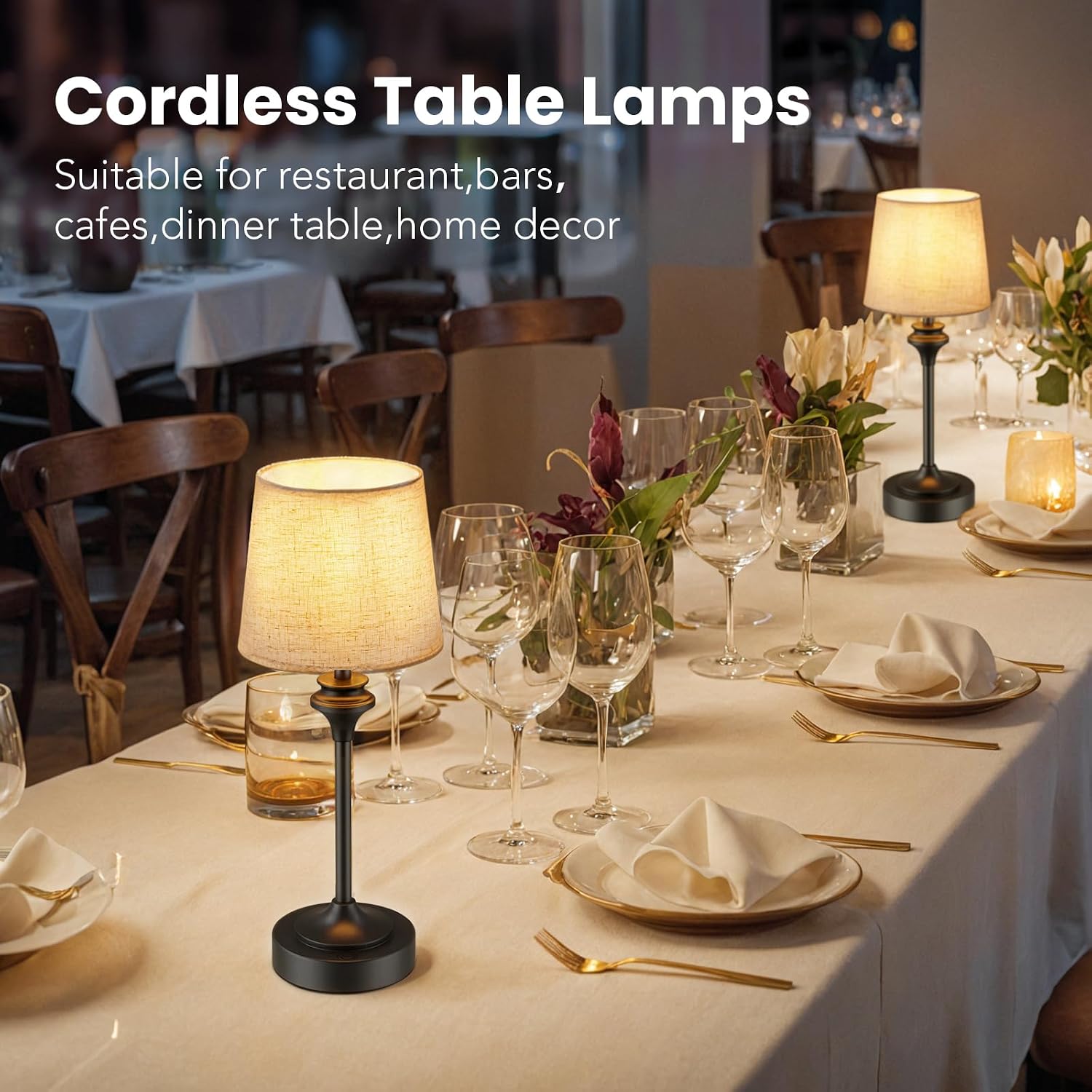 Portables Cordless Table Lamp Set of 2, Battery Operated Lamp, Bedside Table Lamp with Warm White,3 Way Dimmable Touch