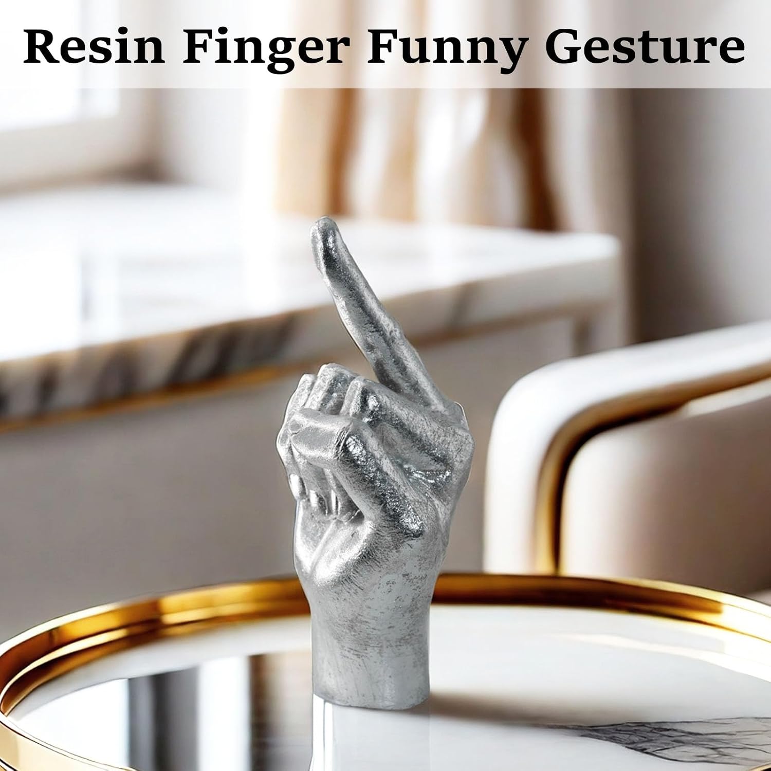 Gesture Statues and Sculptures / Silver Middle Finger