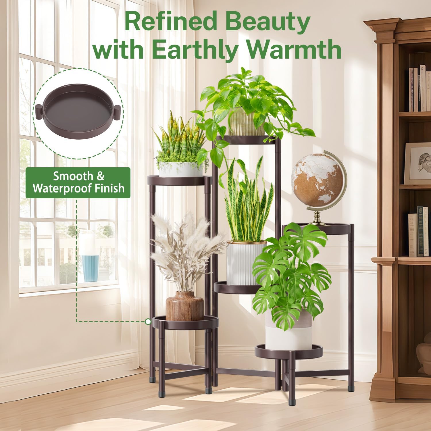 iDavosic.ly Plant Stand Indoor Outdoor, 6 Tier Metal Corner Shelf, Bronze | Tiered Flower Display Holder, Folding Multi