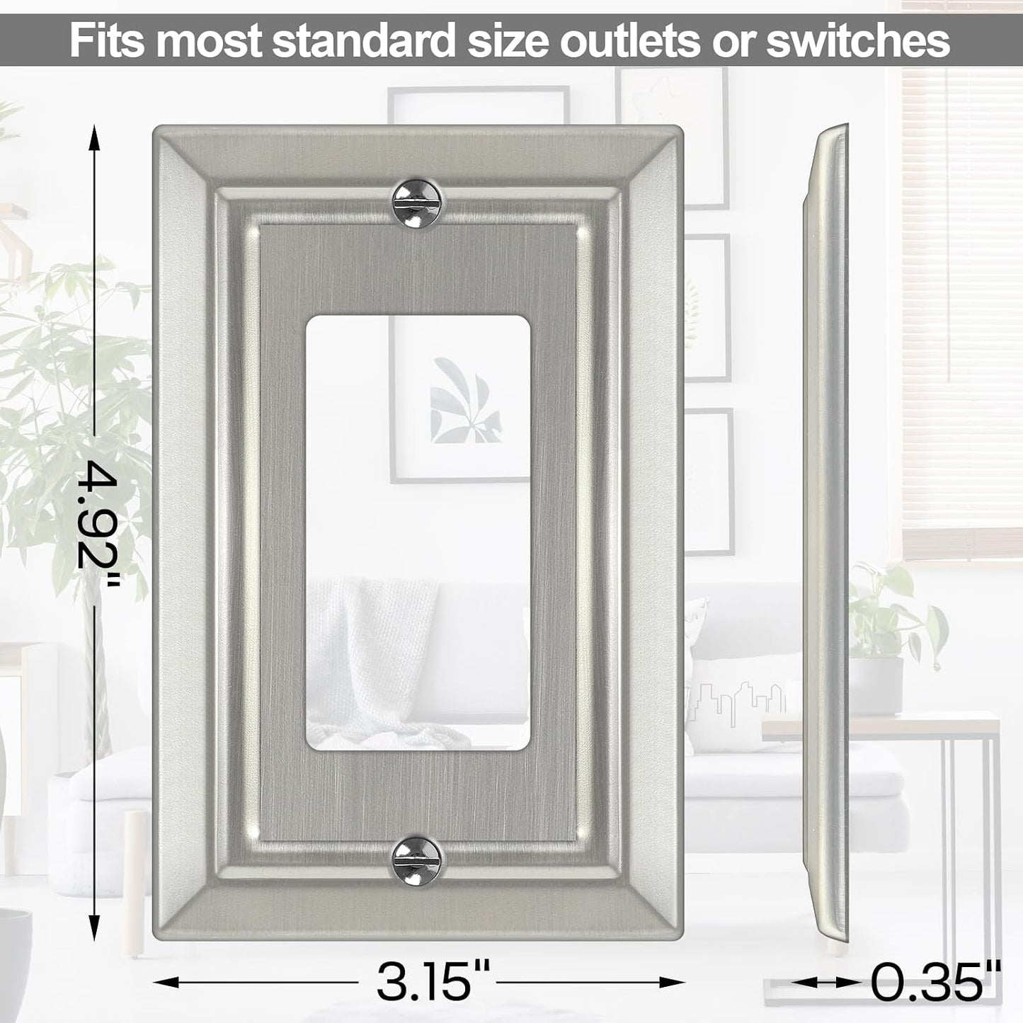 Metal Wall Plate for Electrical Outlets, Applicable to Single Decoretor | Decorative Brushed Nickel Switch Plates