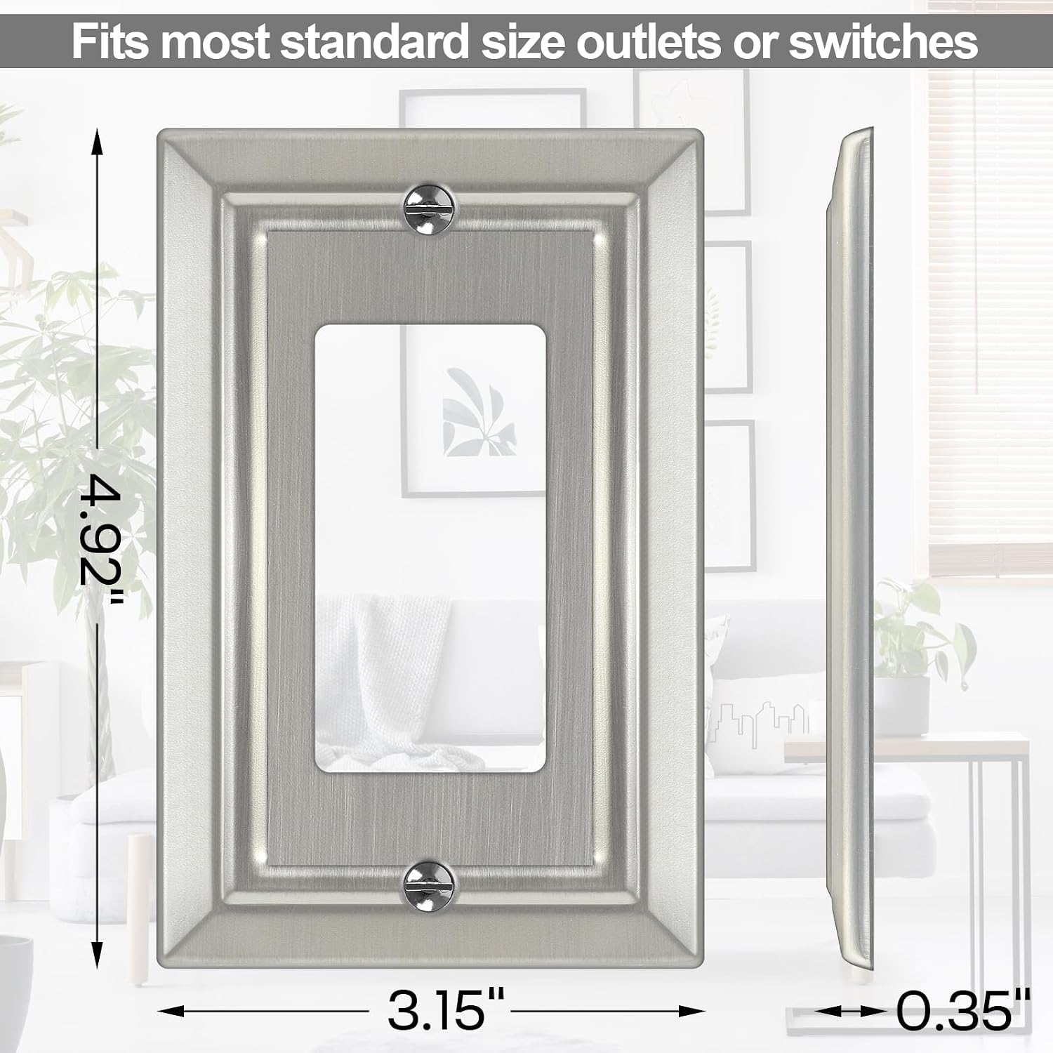 Metal Wall Plate for Electrical Outlets, Applicable to Single Decoretor | Decorative Brushed Nickel Switch Plates