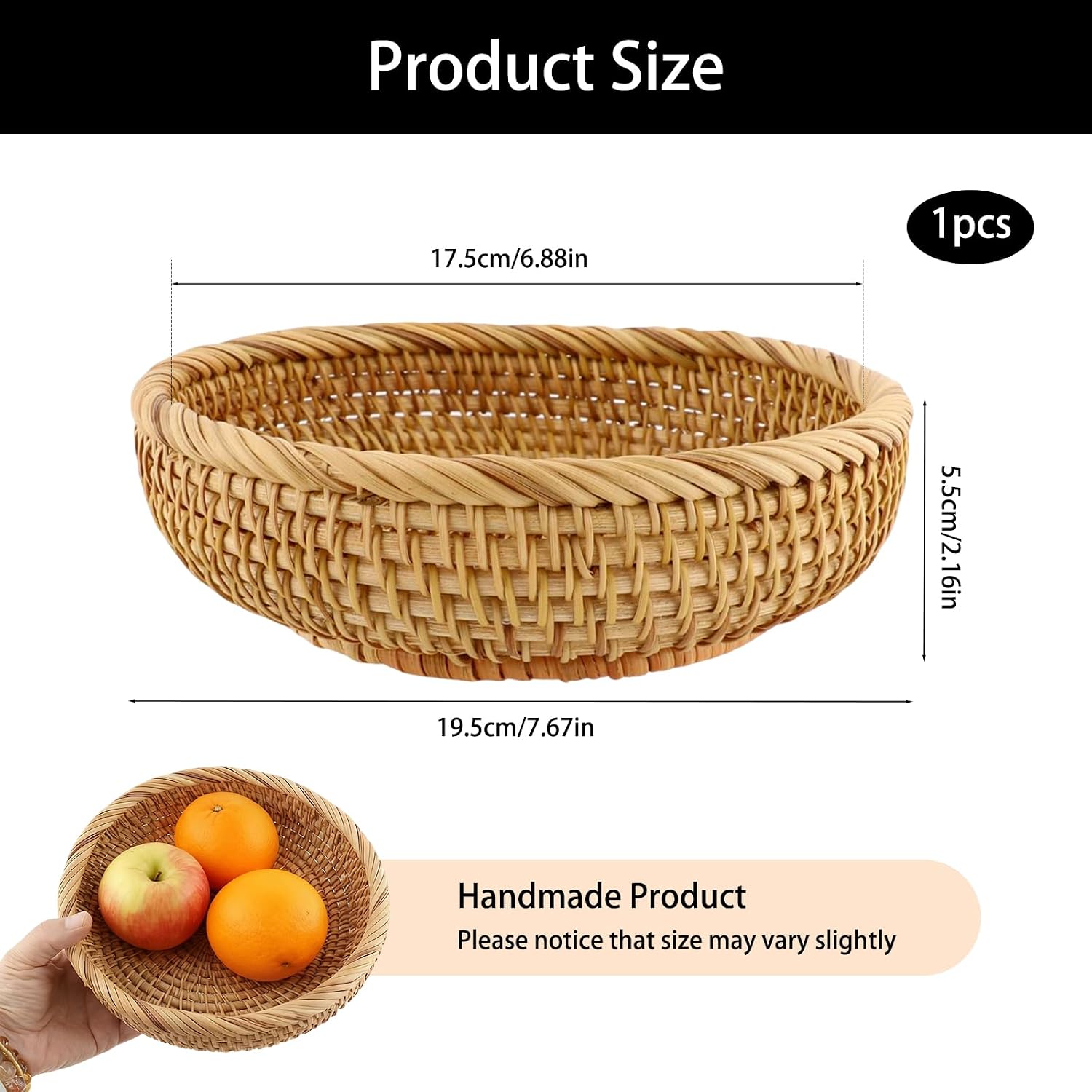 Small Rattan Bread Basket / Natural / 6.9 Inch