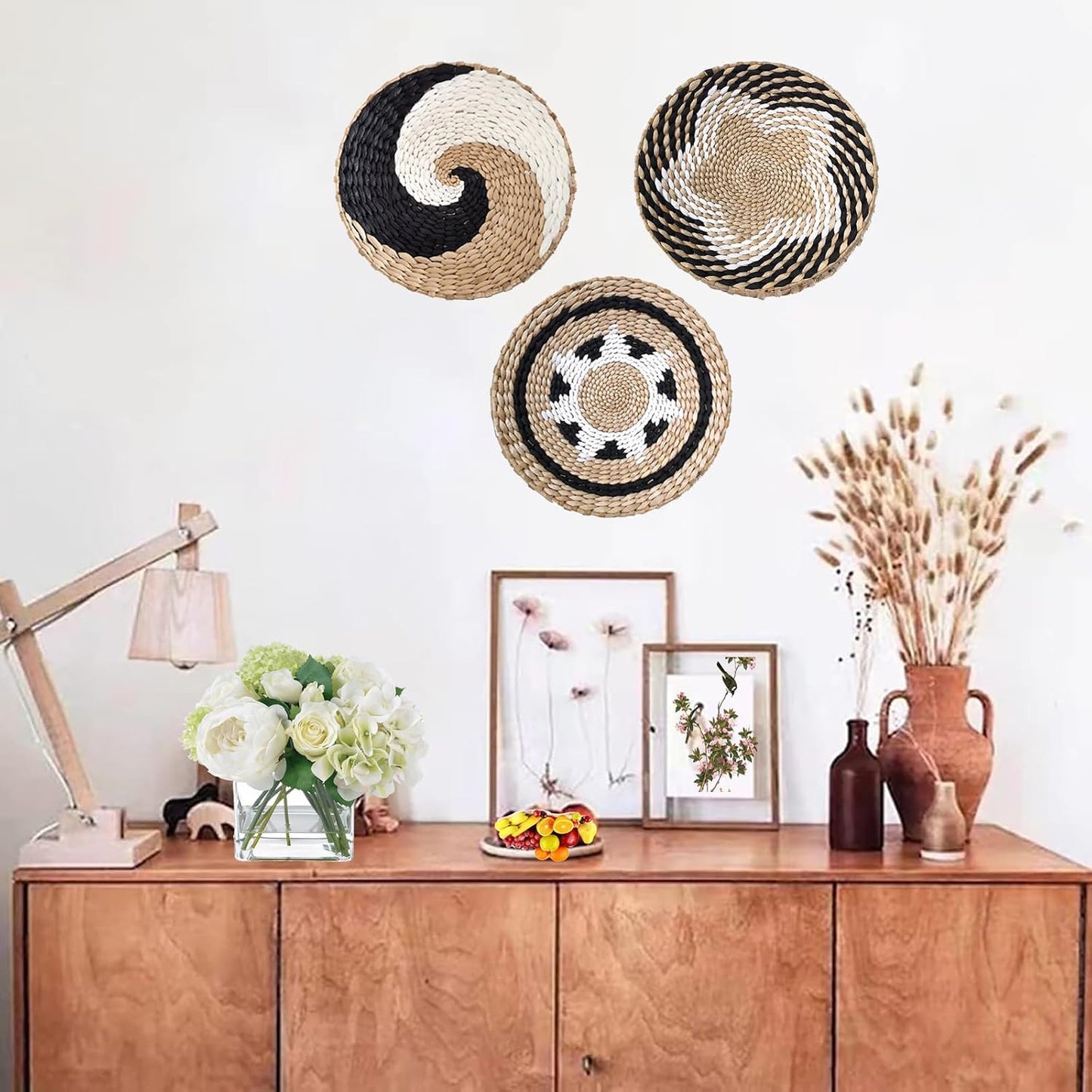Boho Woven Basket Wall Decor Straw Rustic Handmade Round Large & Small Hanging Home / 11.87 / G4