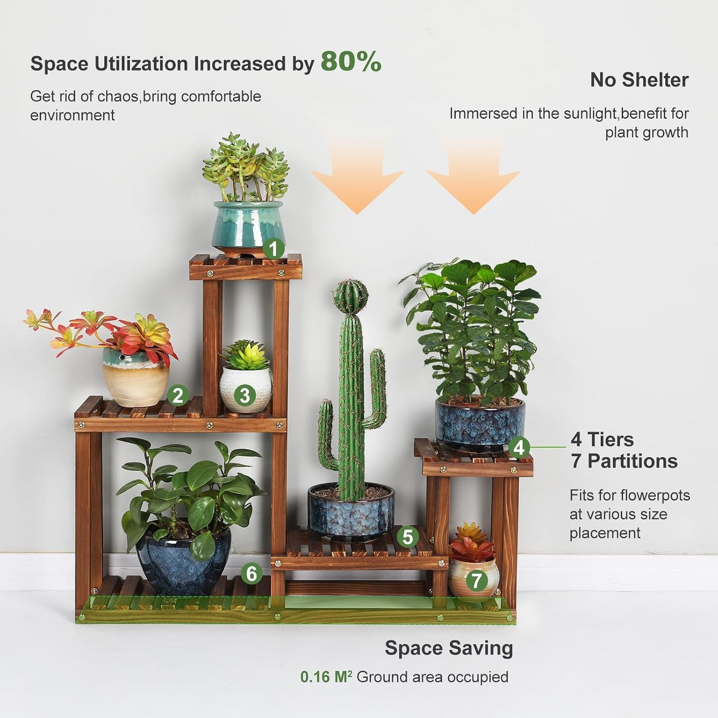 Pine Wood Plant Stand Indoor Outdoor Multi Layer Flower Shelf Rack | Higher and Lower Plant Holder in Garden Balcony
