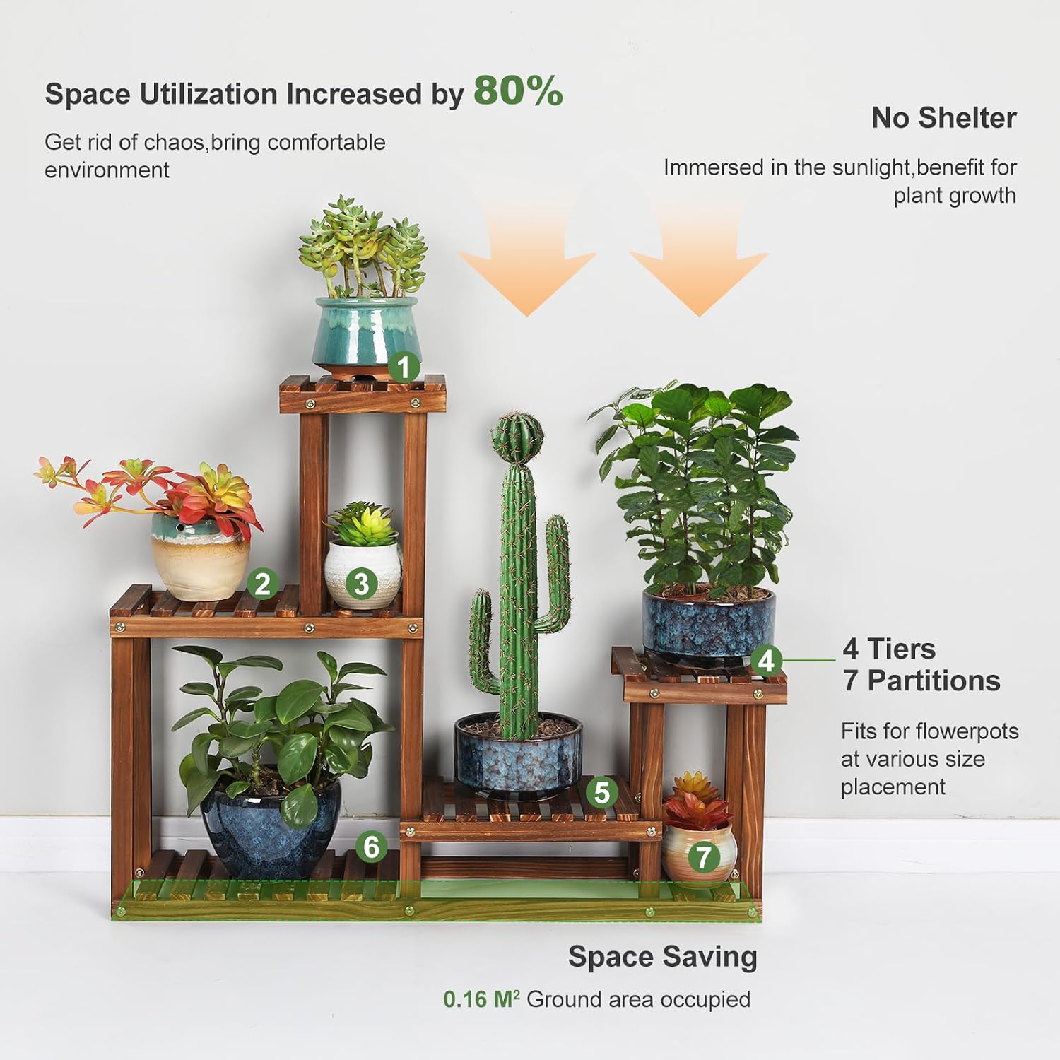 Pine Wood Plant Stand Indoor Outdoor Multi Layer Flower Shelf Rack | Higher and Lower Plant Holder in Garden Balcony