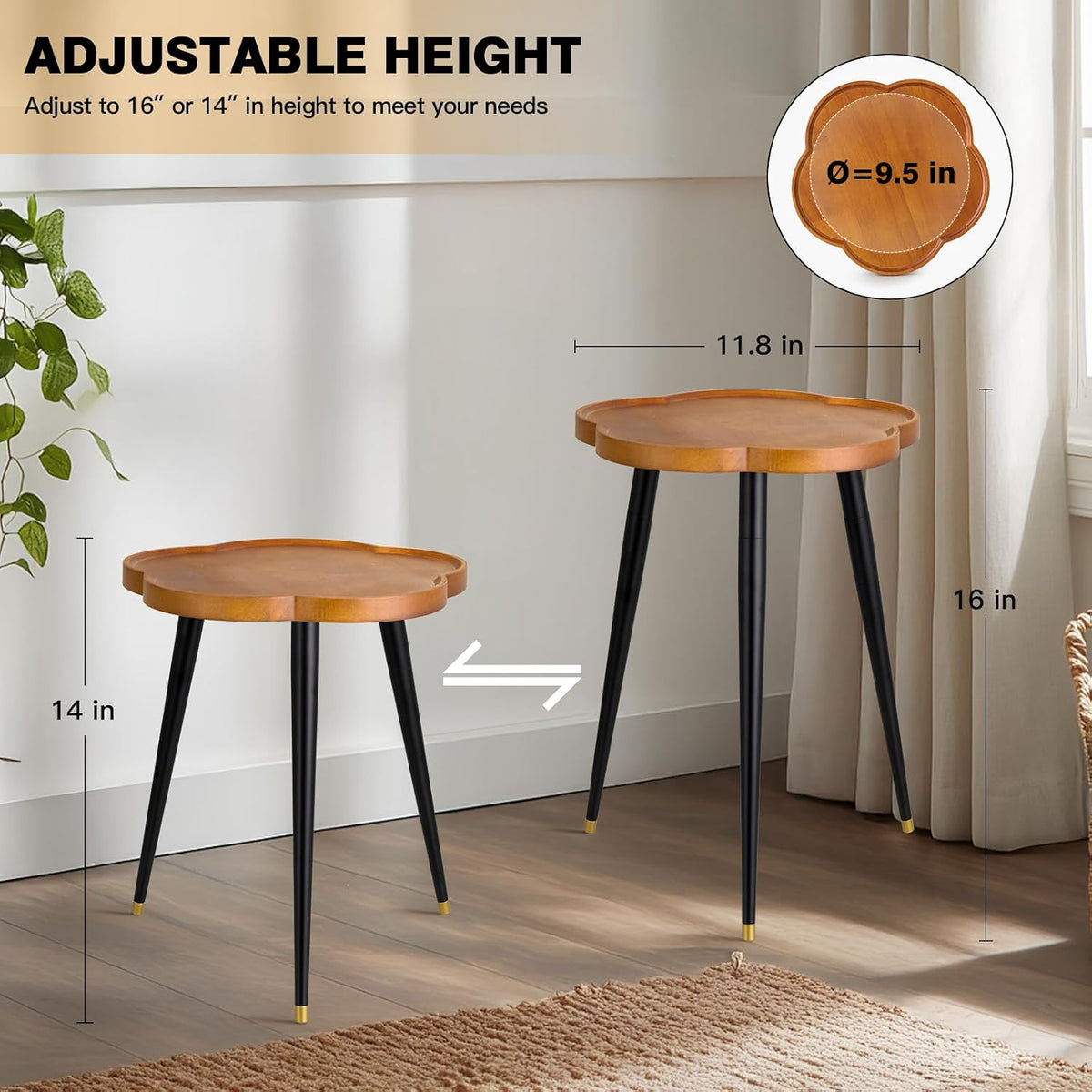 KINNARY Plant Stand Indoor, Wood Plant Table Plant Holder with Raised Design,Heavy Duty Metal Flower Pot Stand, Mid