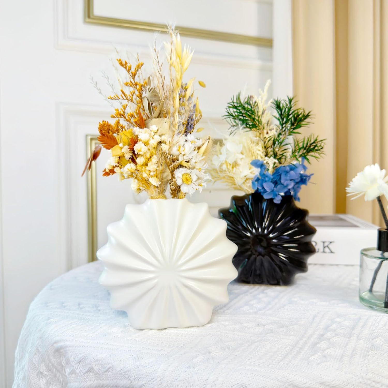 White Ceramic Vase / Style B / Black / Set of 2
