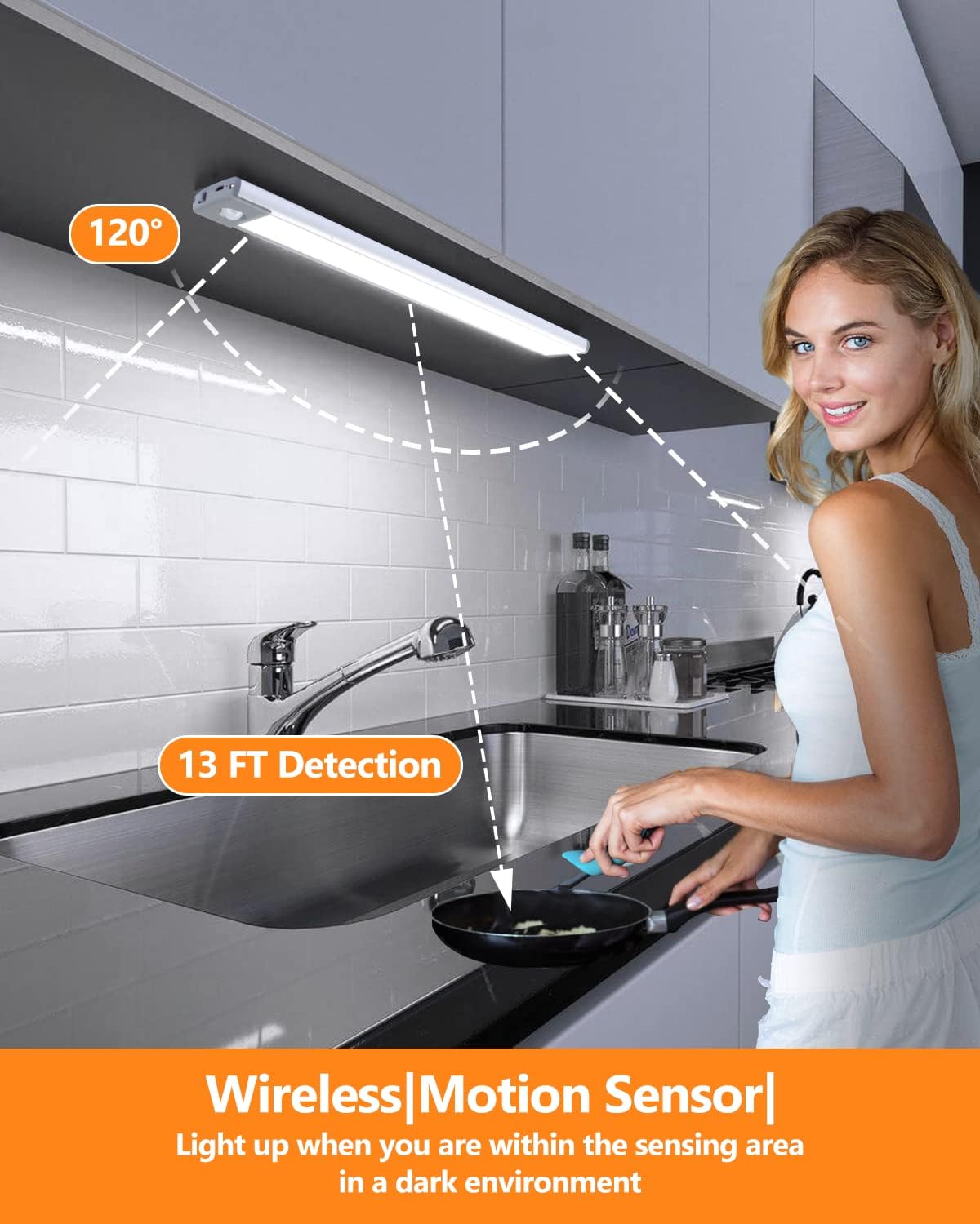 PRIORARE Motion Sensor Closet Light 54 LED Under Cabinet Lights White 2Pack | 2500mAh Rechargeable Ultra Thin Magnetic
