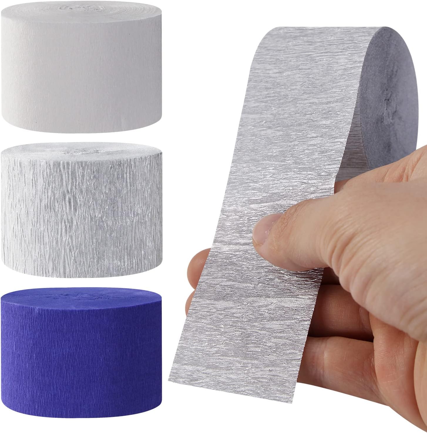 Navy-Blue White- Silver Crepe Paper Streamers / Navy Blue White Silver