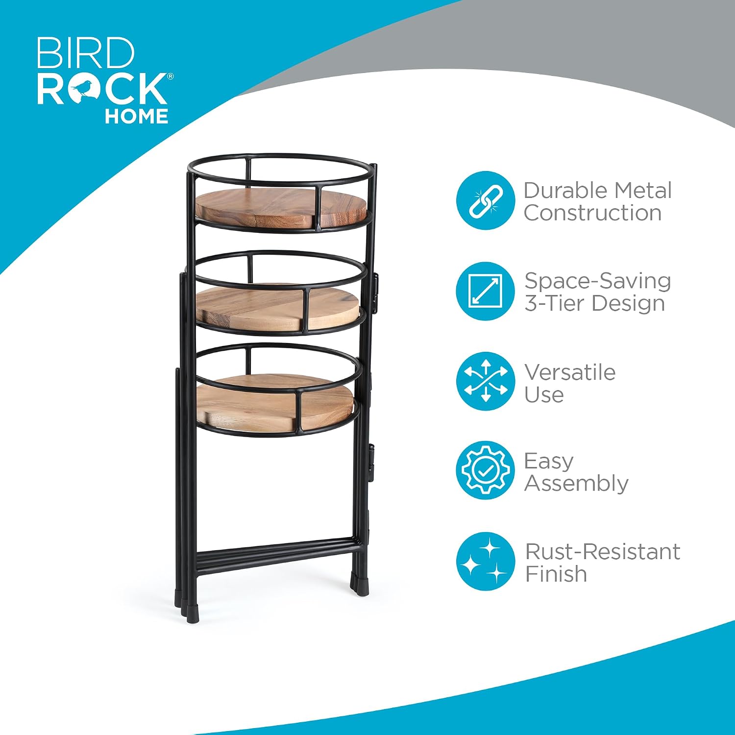BIRDROCK HOME 3-Tier Plant Stand - Acacia Wood Plant Holder - Adjustable Collapsible Design - Display Shelves for Pots