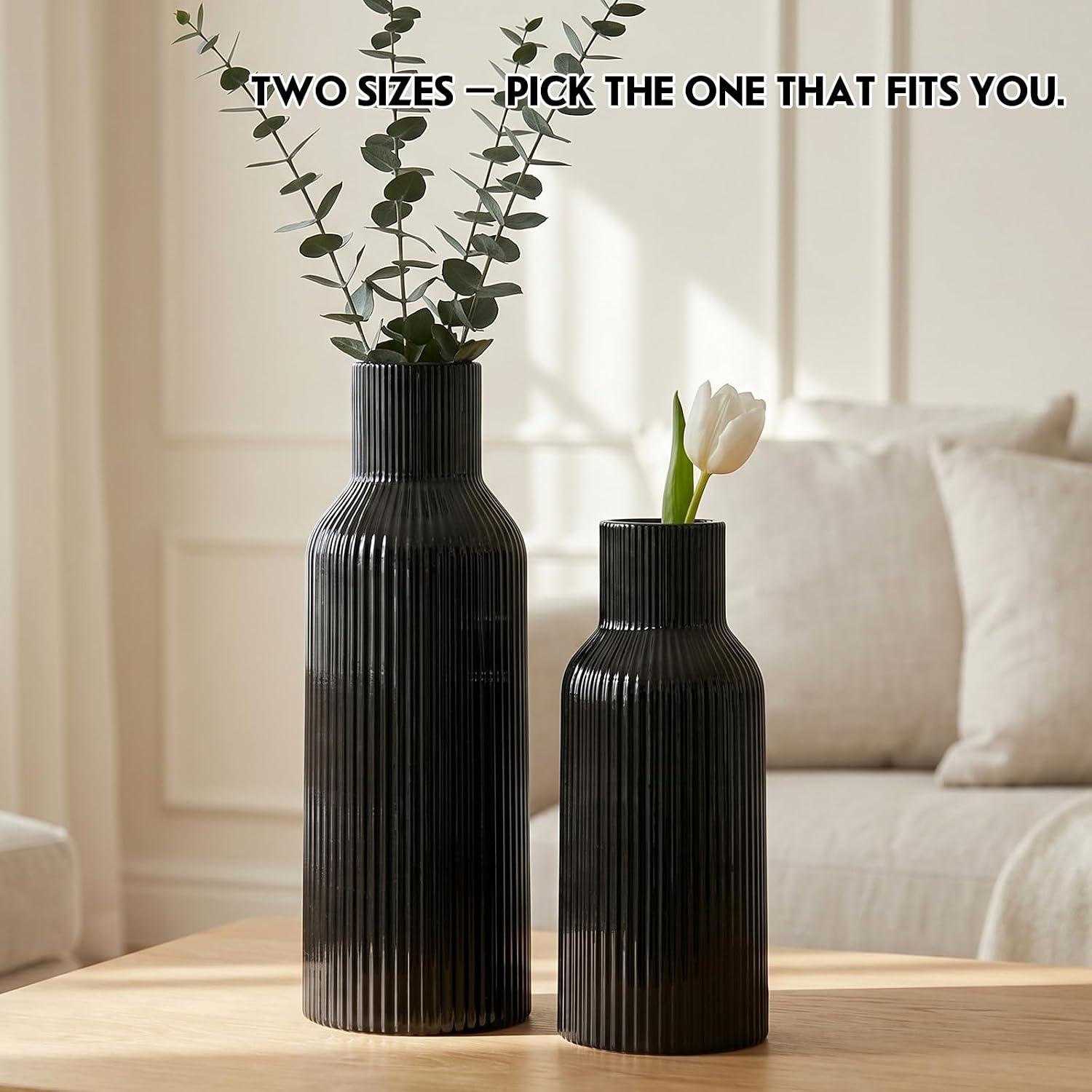 Black Ceramic Tall Vase / 1-piece-set / Medium Black
