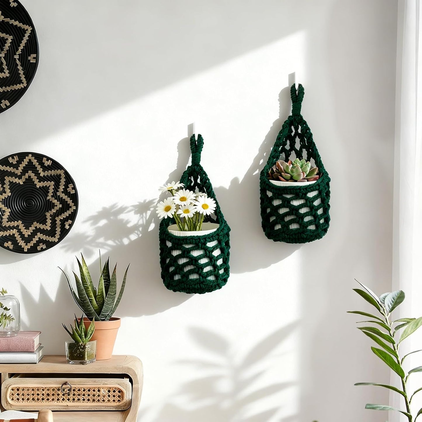 Macrame Wall Plant Hanger / Green / 4-inch / 4 Inch