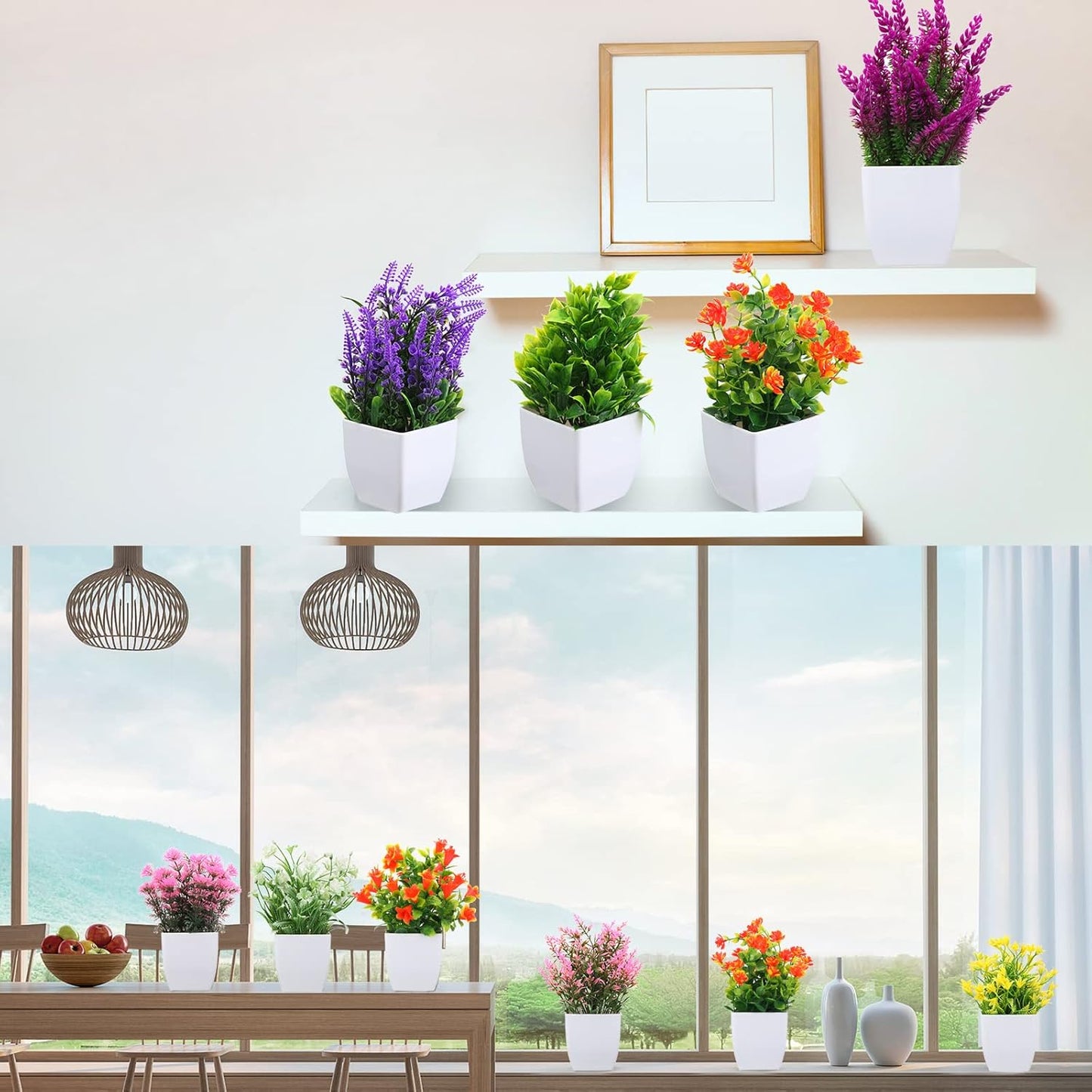 Small Fake Plants Mini Artificial Fake Potted Indoor Plastic Artificial Plants Aesthetic / Set of 10