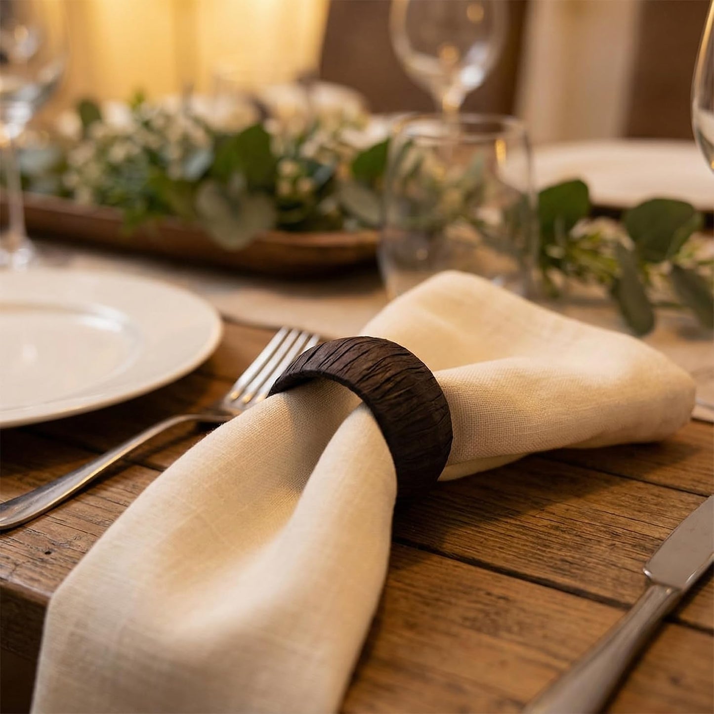 GURU JEE™ Handmade Raffia Rattan Napkin Rings Black Set of 24 Everyday Use Dining Party Tabletop Décor Gifts Napkin