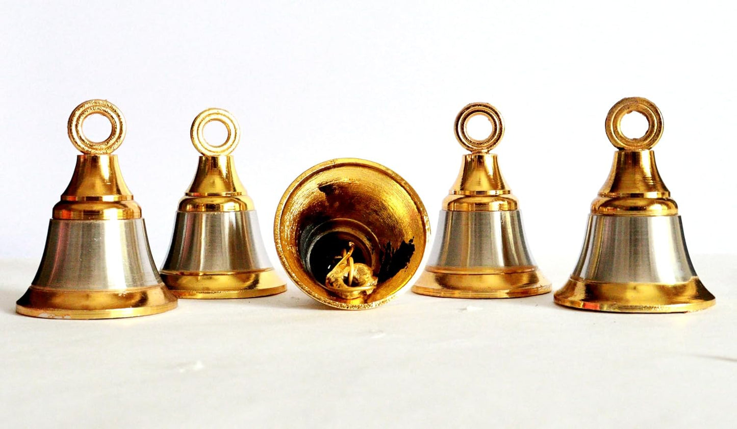 Solid Brass Pooja Bells with J Hook Home Decor Christmas Bell Wall Hanging Jingle Bells Ornaments New (24, Golden &