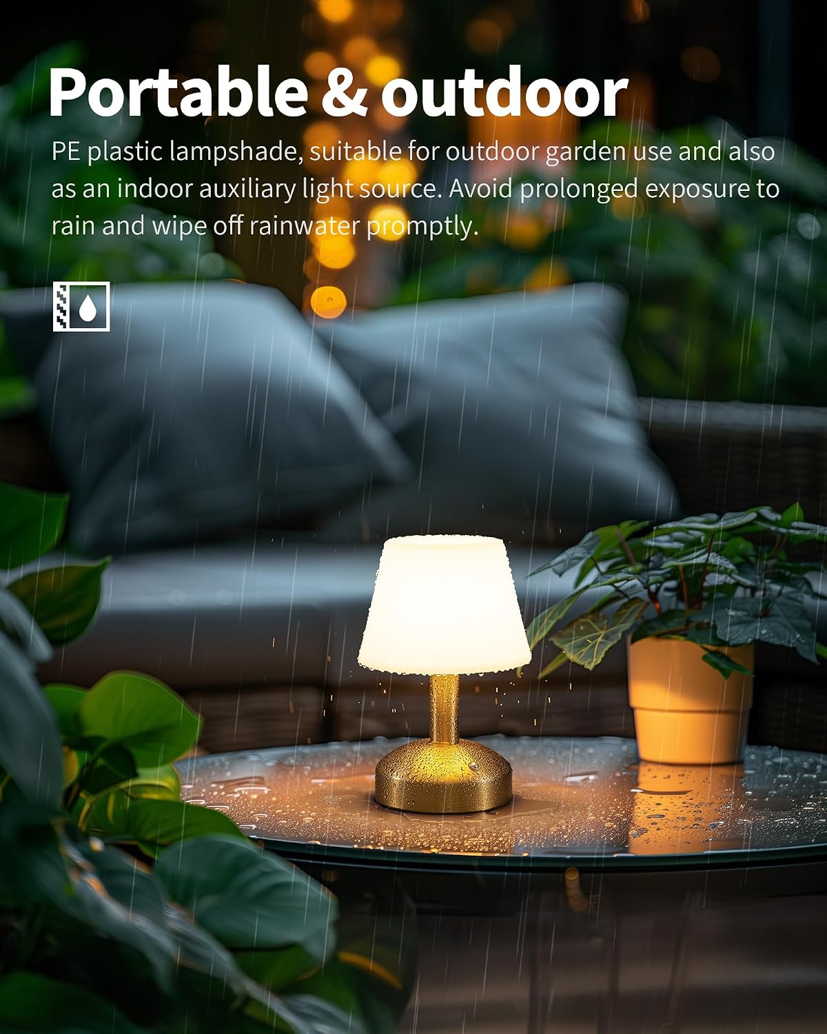 KDG Gold Cordless Small Table Lamp, Portable LED Dimmable Desk Lamp | Modern 4000mAh Rechargeable Battery Operated