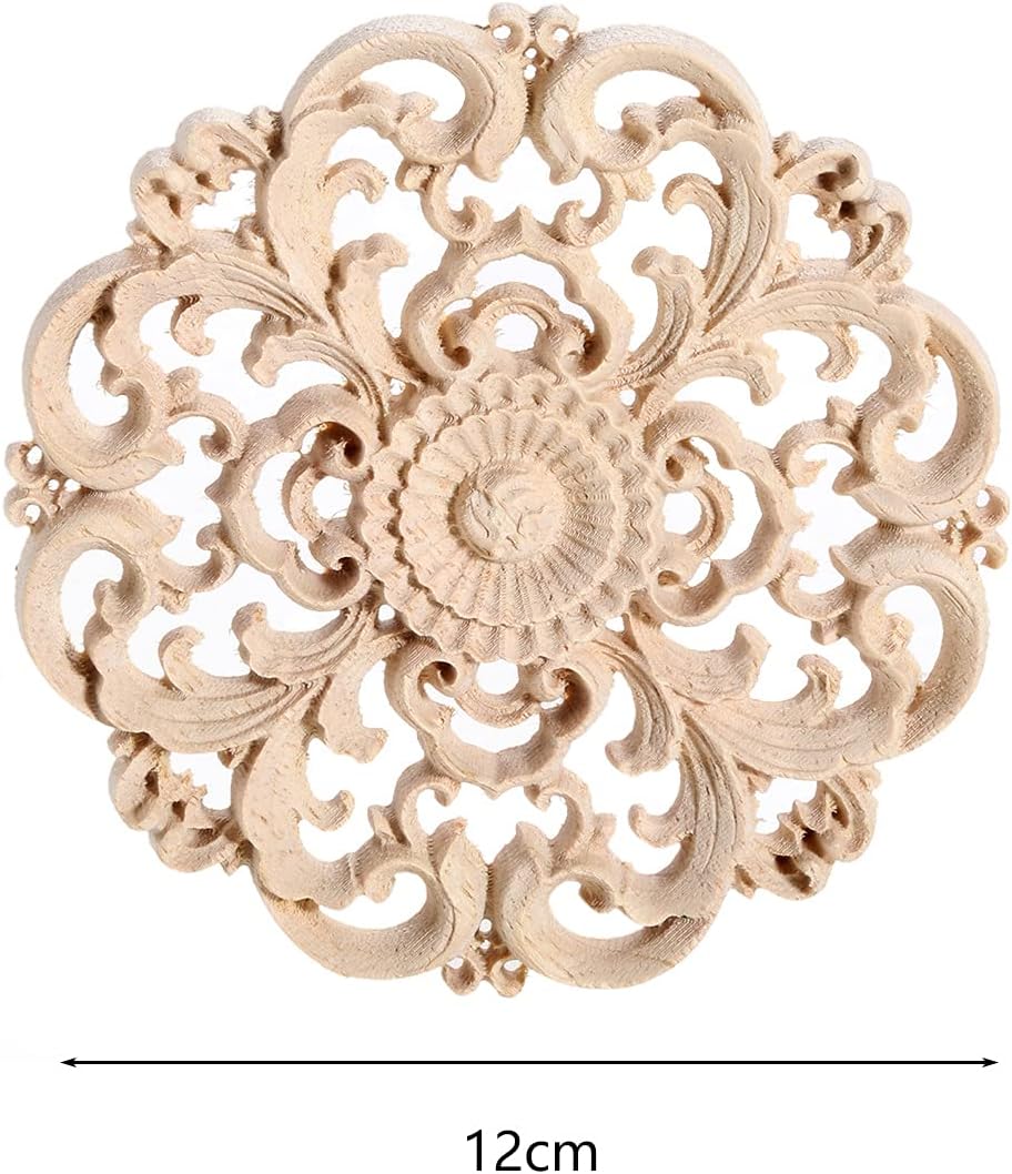 Unpainted Wooden Carved Flower Carvings Decals / 4.72 Inches / 4-pack / Set of 4