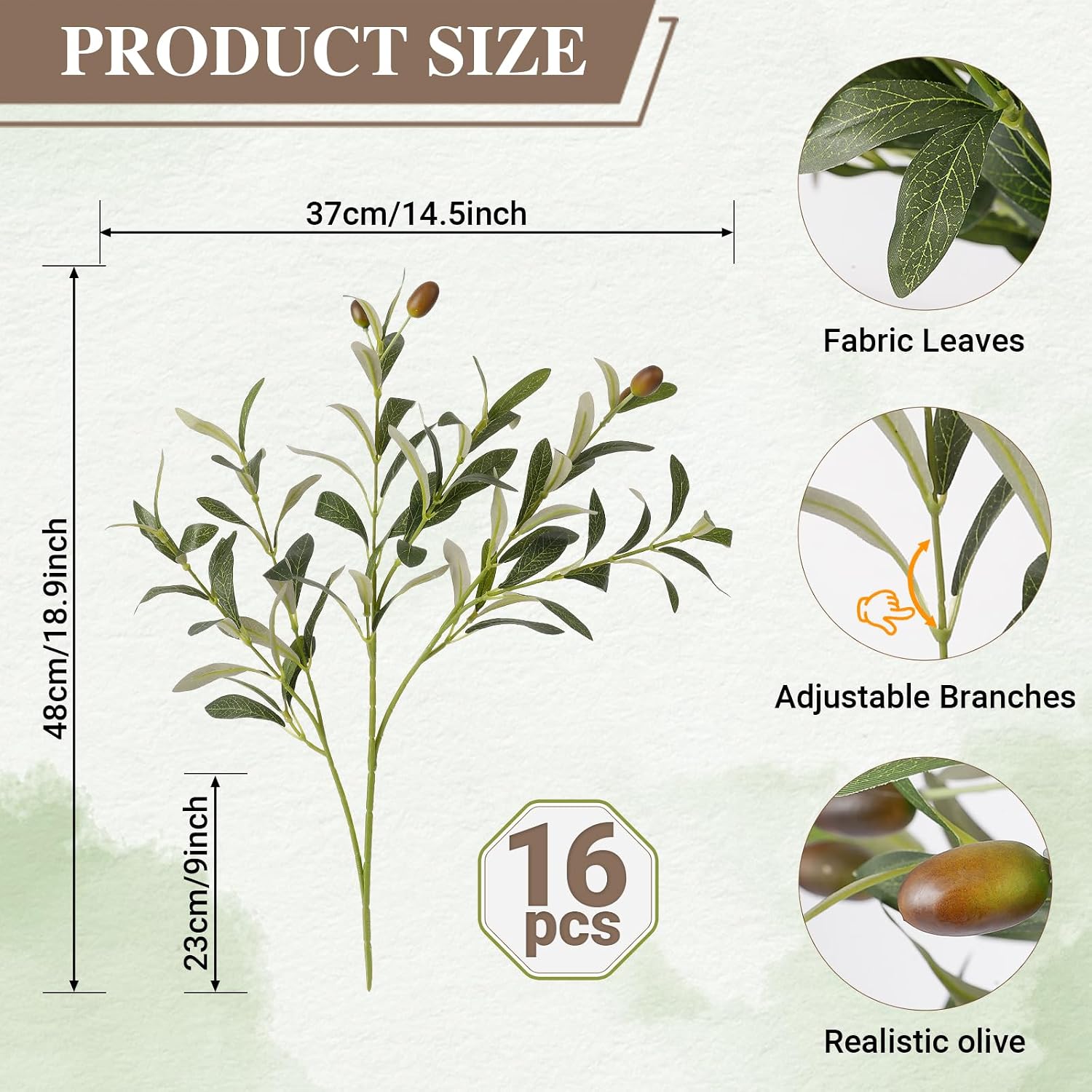 18" Artificial Olive Tree Branches / Set of 16