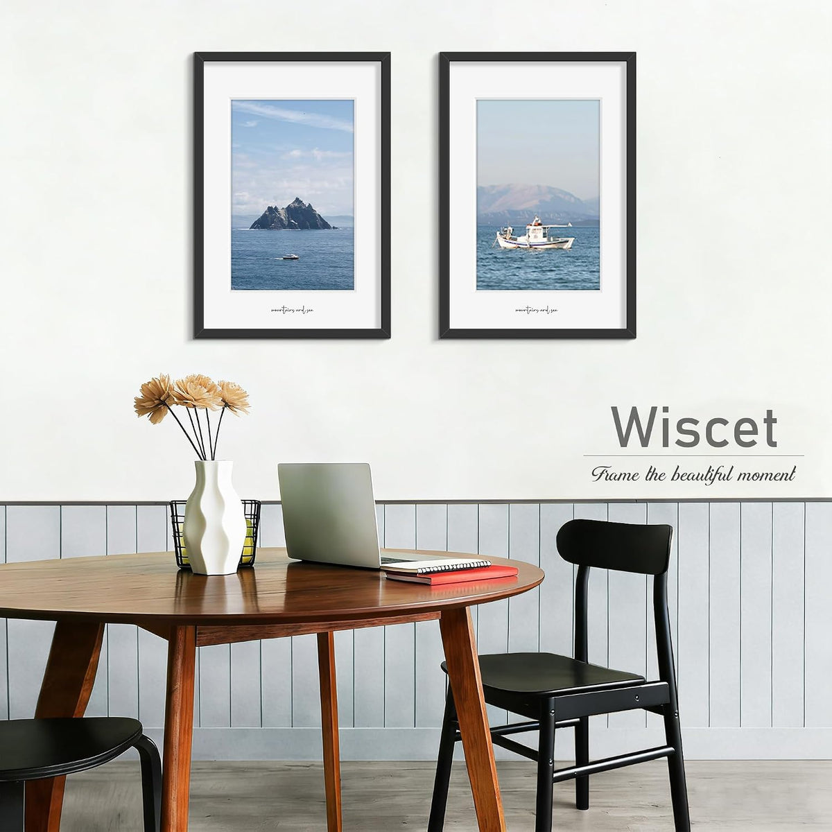 Wiscet 16x24 Picture Frame Set of 4, for Wall Mounting, Black | Display Picture 12x18 with Mat or 16x24 Poster Frame