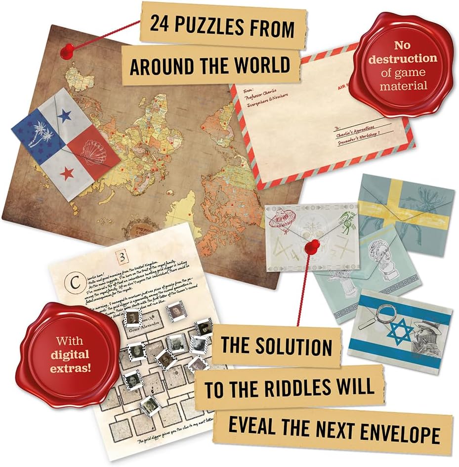 Hidden Games – Professor Charlie's World Tour – Puzzle Advent Calendar | 24 envelopes of puzzles around the world with