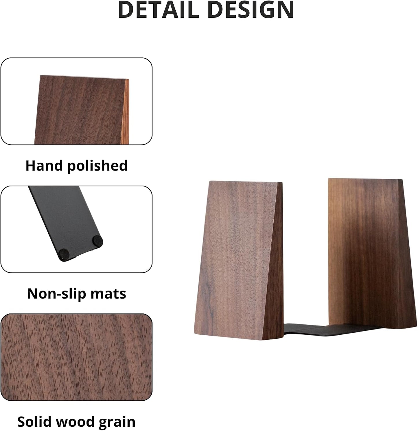 Thickened Wooden Bookends for Heavy Books / Walnut Wood