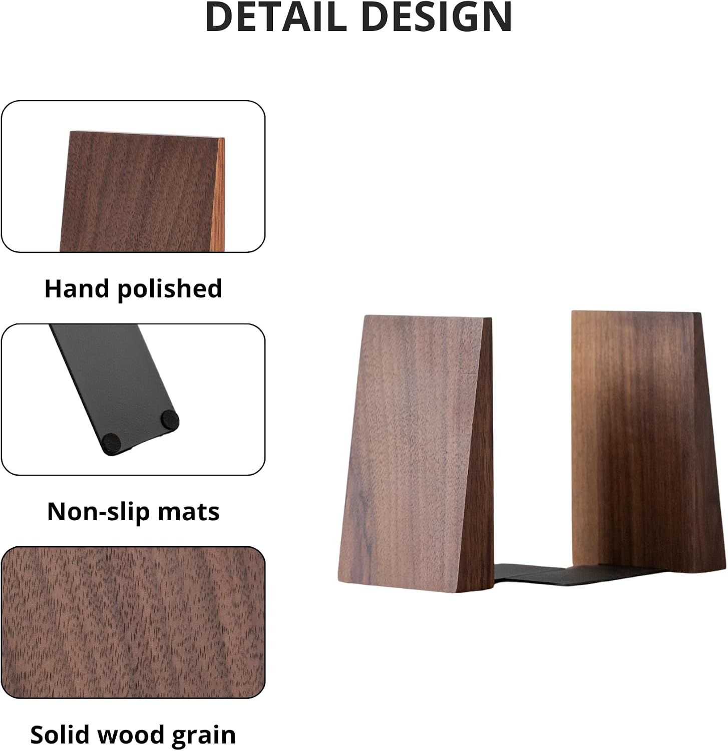 Thickened Wooden Bookends for Heavy Books / Walnut Wood