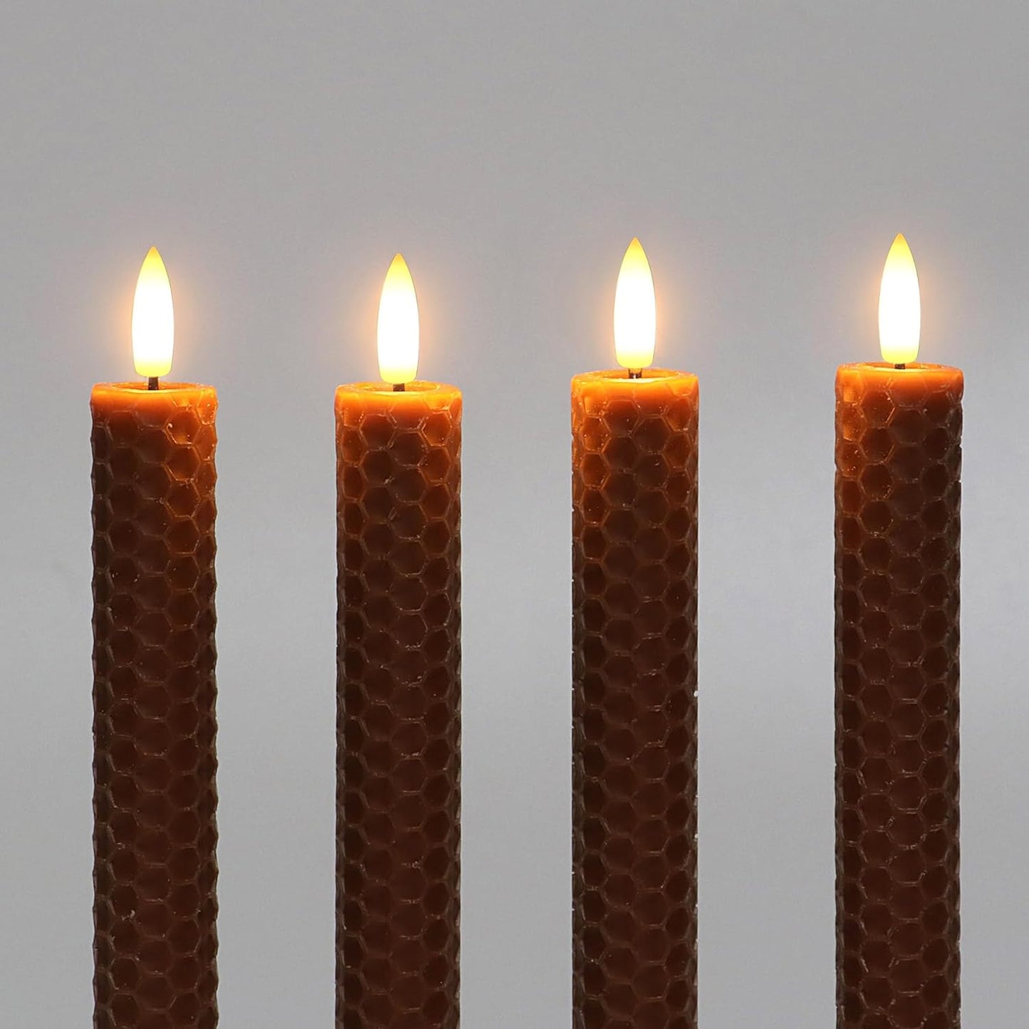 Honeycomb Flameless Taper Candles in Terracotta with Timer, Wax Finished Battery Operated Led Candles for Halloween