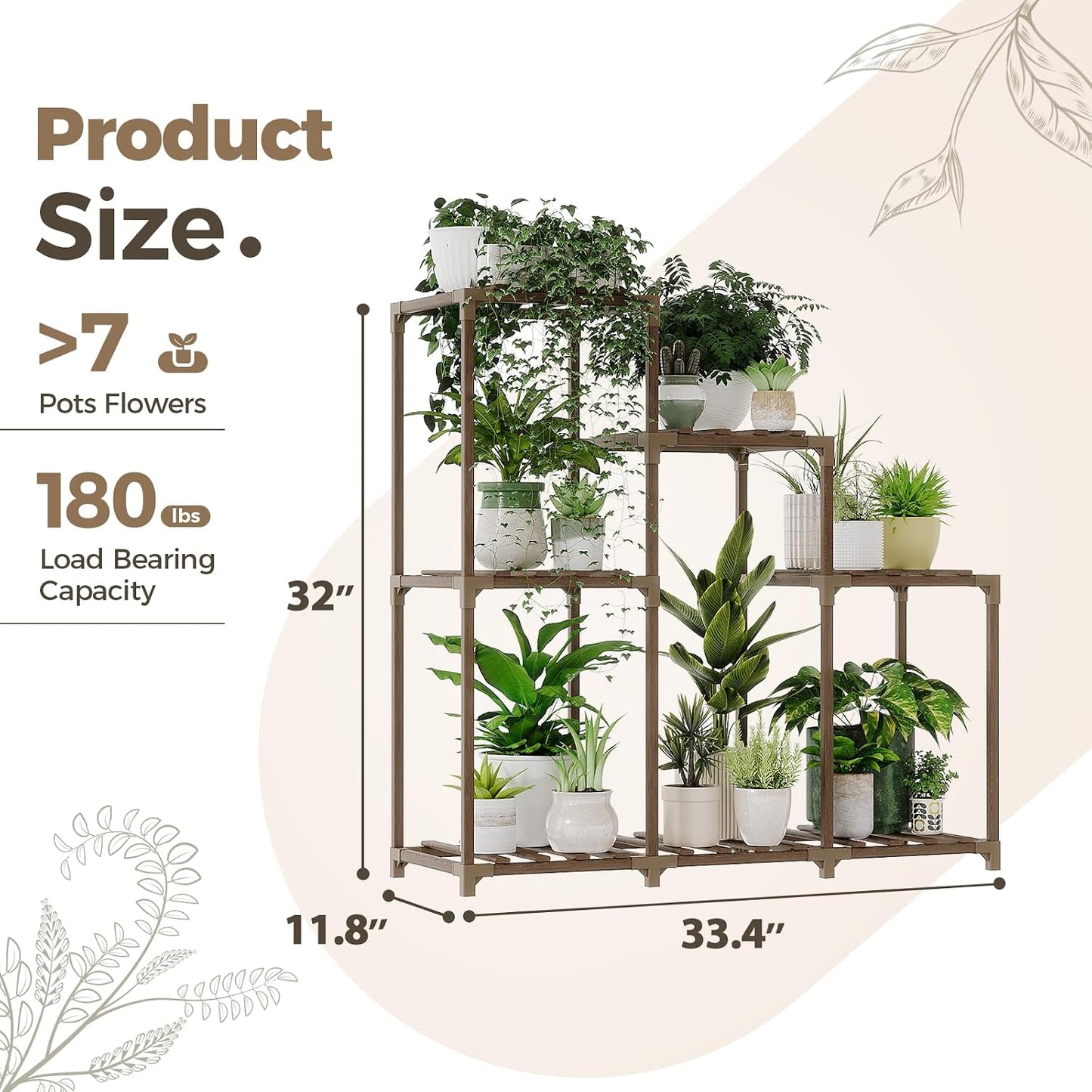 Bamworld Plant Stand Indoor Wood Plant Shelf Outdoor Tiered Plant Rack | for Multiple Plants Upgrade 3 Tiers 7 Potted