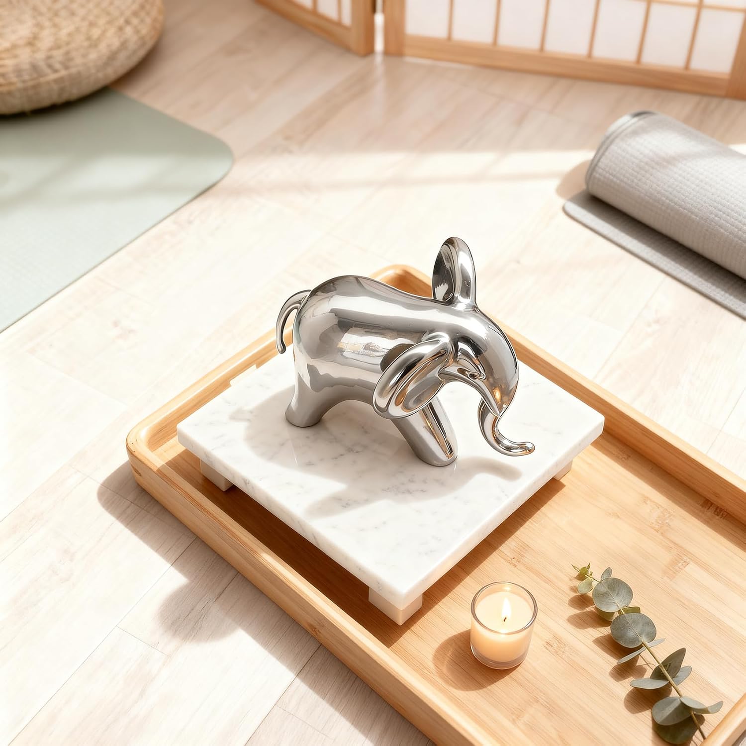 Ceramic Elephant Statue / Silver / Male