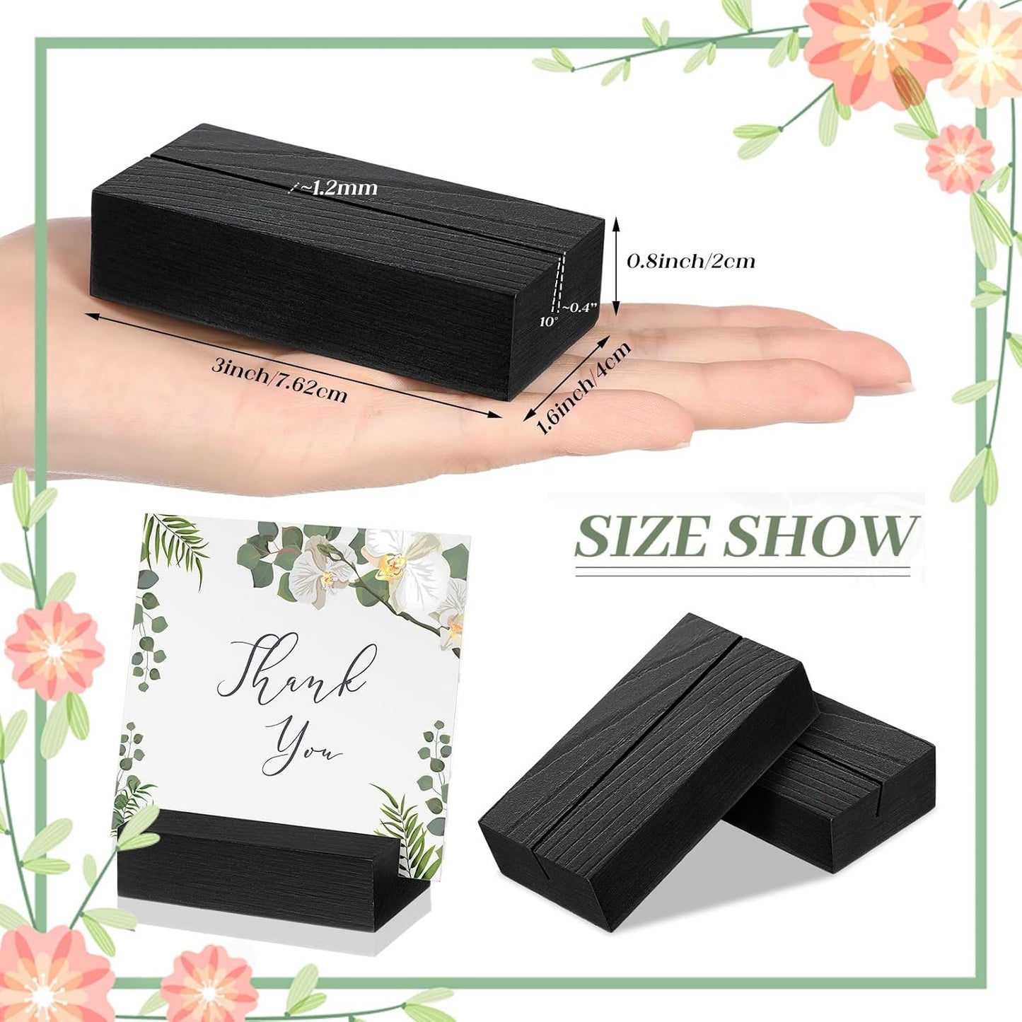 Blosssound 24 Pcs Wood Place Card Holders,3 x 1.6 x 0.8 Inches,Black | Table Number Stands Wedding Party Events, Name