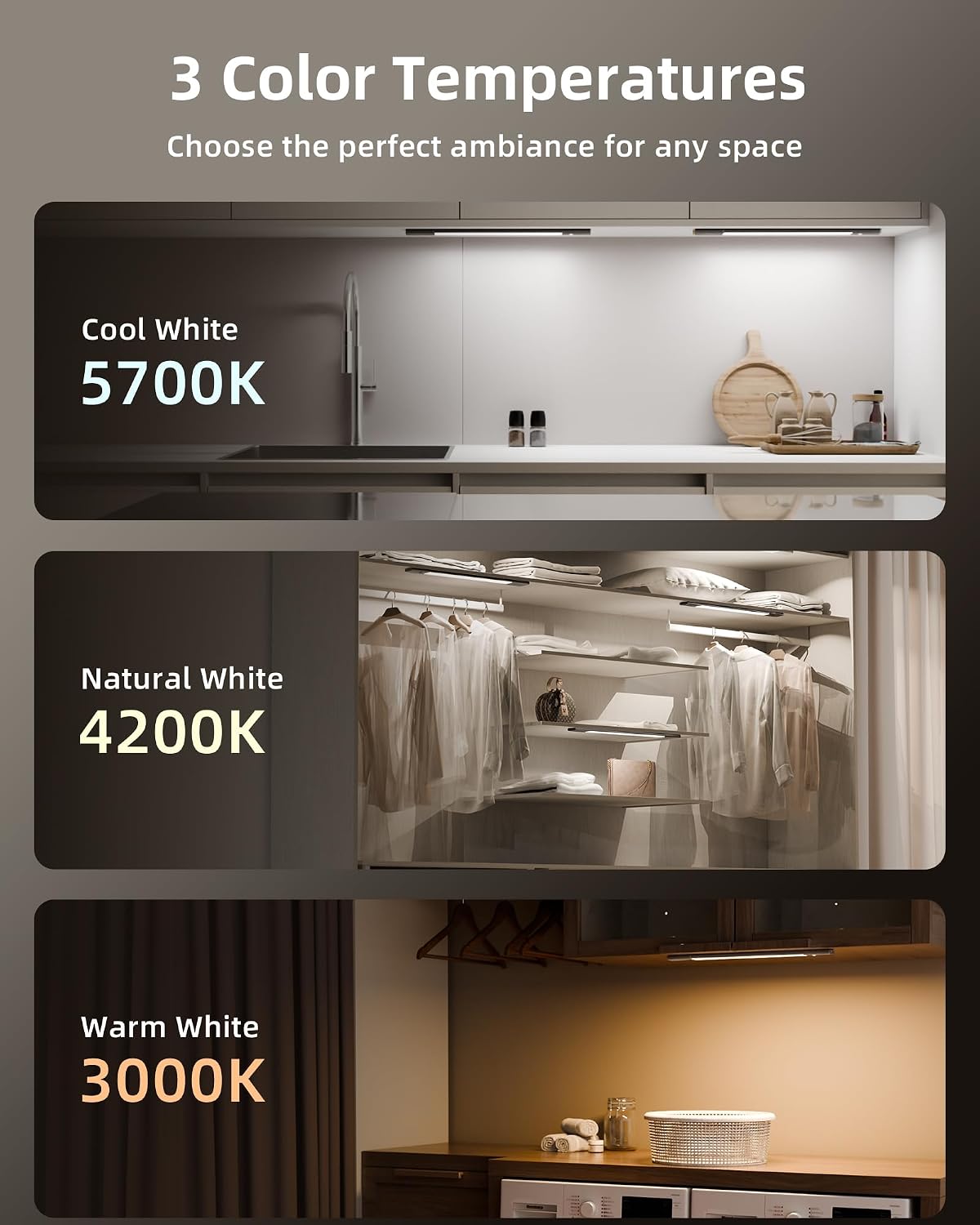 EZVALO Under Cabinet Lighting Motion Sensor led with 2 Detachable Batteries | 2200mAh Long-Lasting Battery, 76 LED