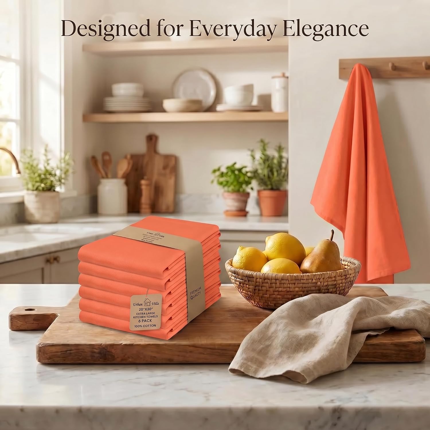 Urban Villa Kitchen Towels Cotton Dish Towels 20”x30” (Set of 6) Coral