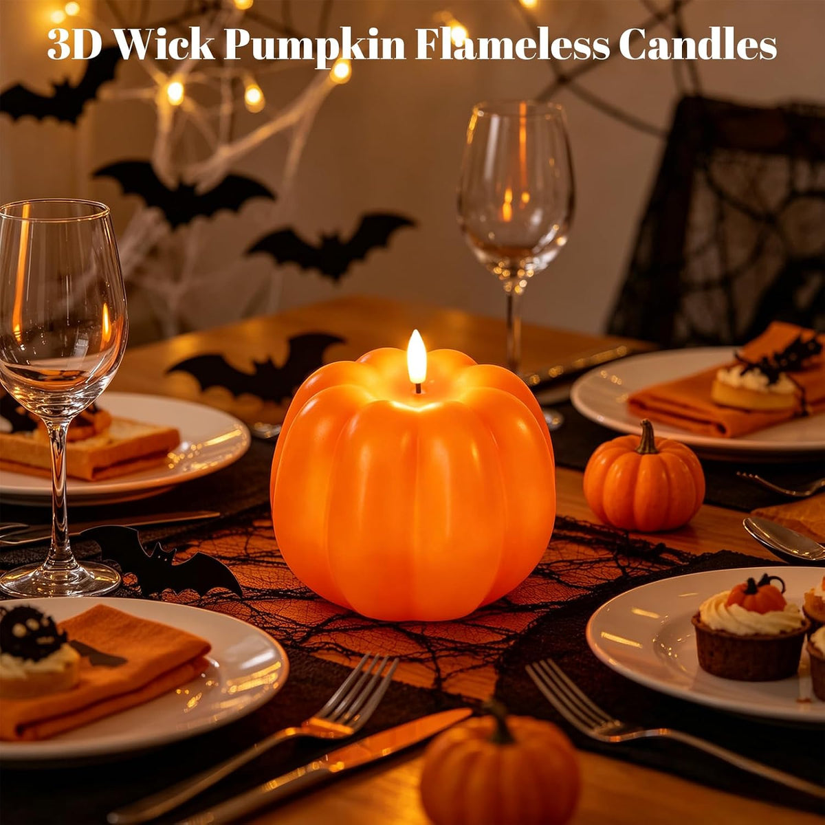 Wondise Orange Fall Decorations Real Wax Pumpkin Candles with Remote Timer | Battery Operated Fall Candles Fall Decor