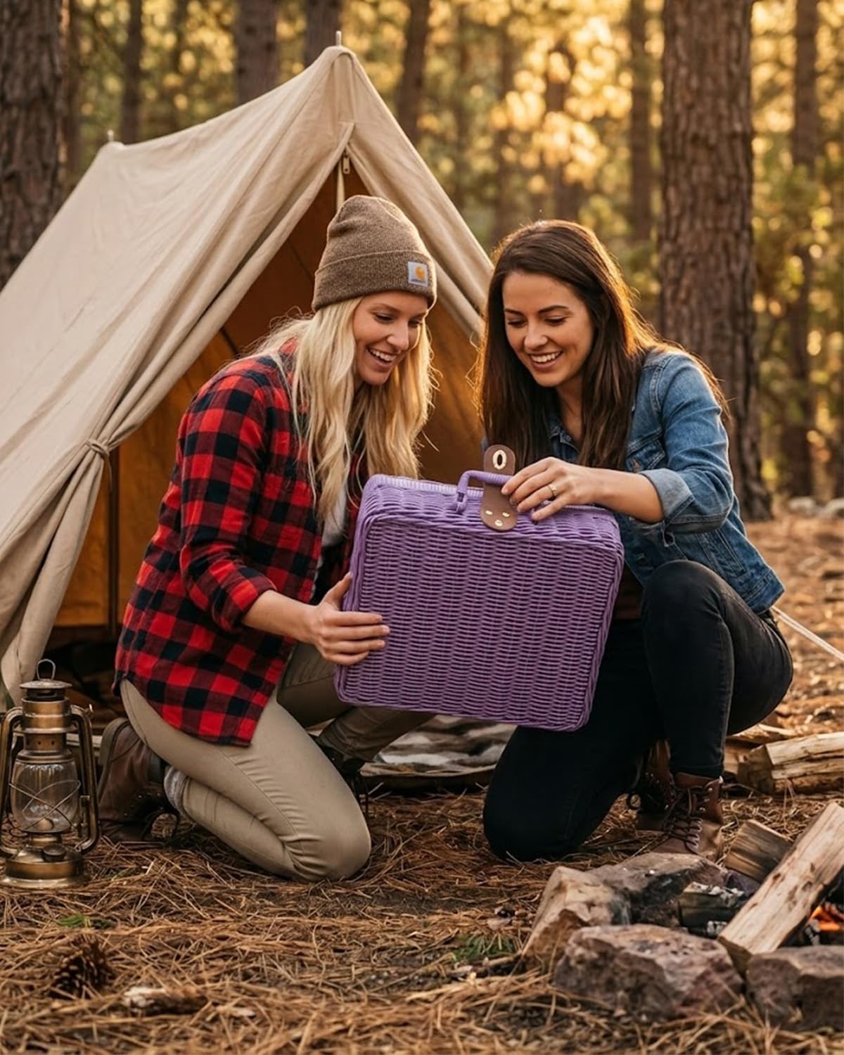 Imitation Wicker Picnic Basket / Purple