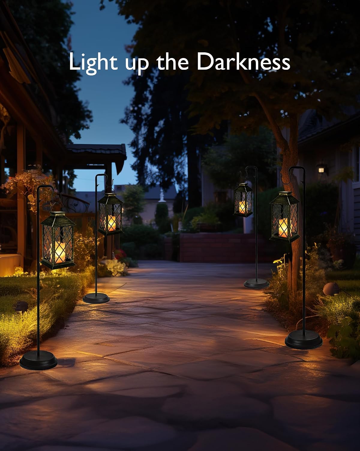Homemory 2 Pack 13'' Copper Solar Lanterns, Flickering Flame Hanging Lights | Realistic Flickering Flame Creates Cozy