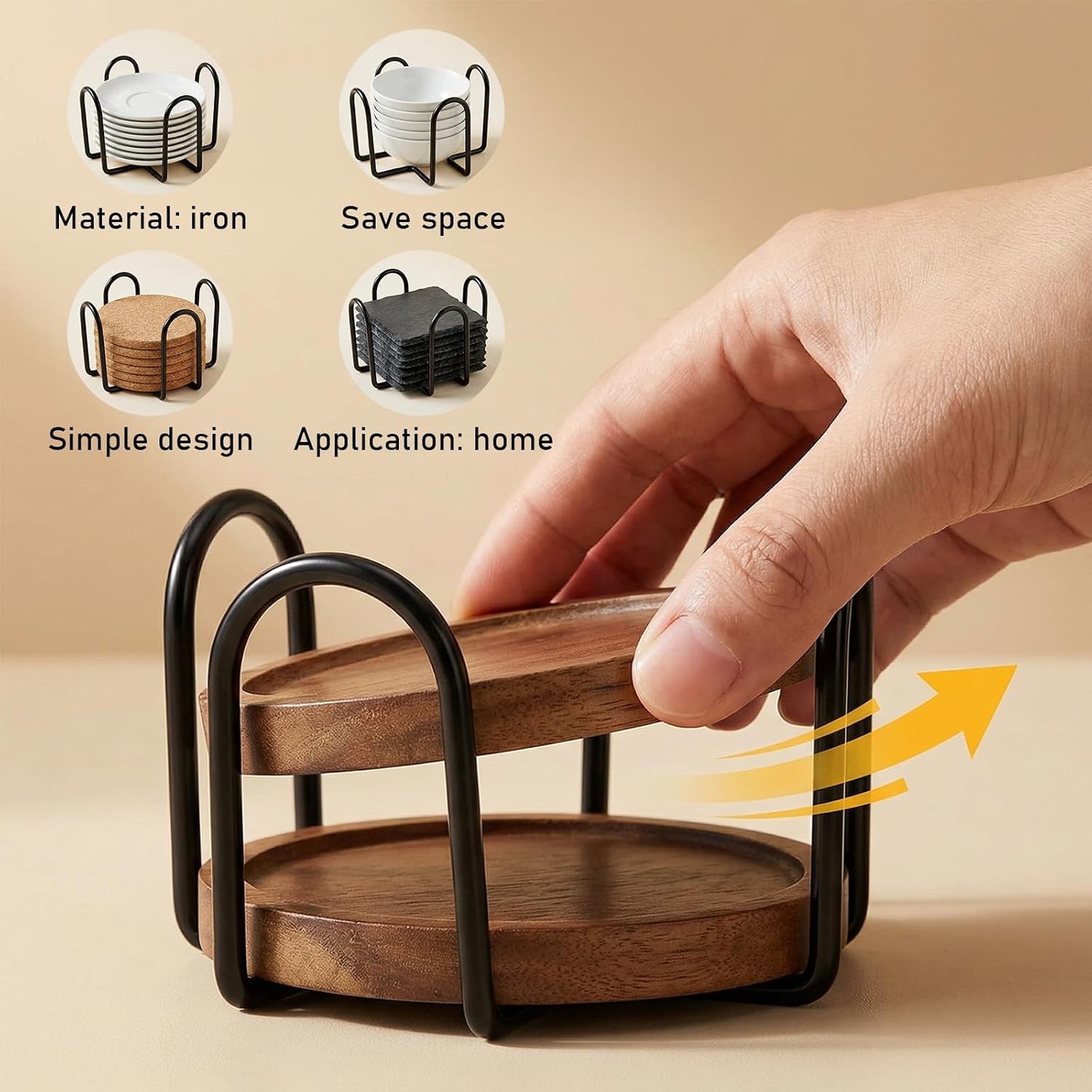 Metal Coaster Holder / Black / 4 Inch / Set of 16