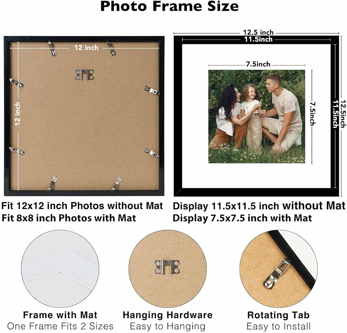 JCJMY 12 Pack 12x12 Picture Frame with 8x8 Mat, Display 8x8 with Mat or 12x12 Without Mat, 12 by 12 Frames Bulk Set of