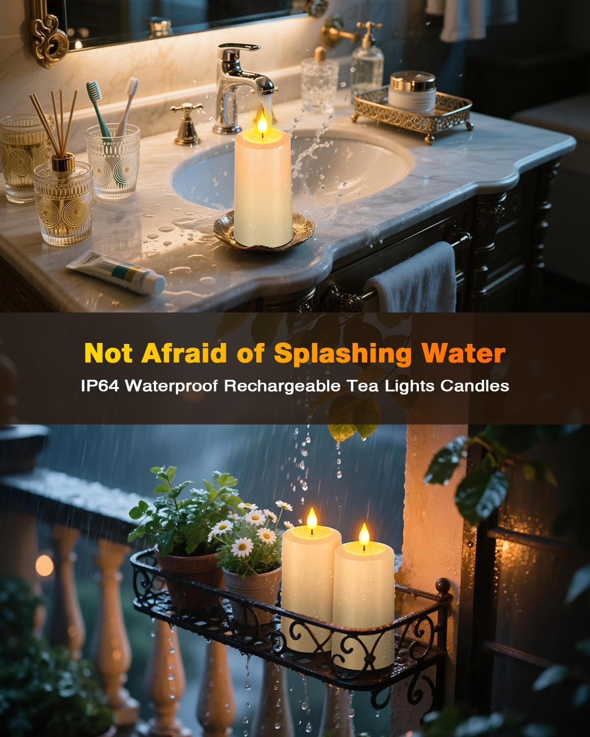 Yme Waterproof Rechargeable Pillar Candles Flickering with Remote Timers | Magnetic Charging Base, Flameless LED