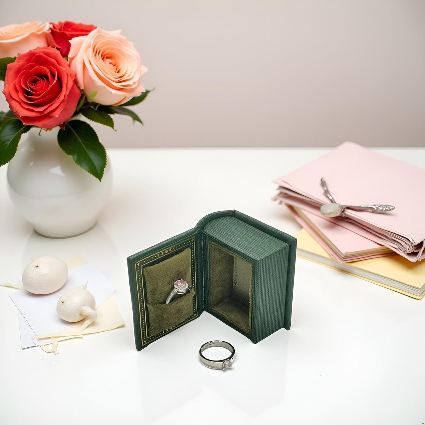 Book Shaped Ring Box / Green-magic Book