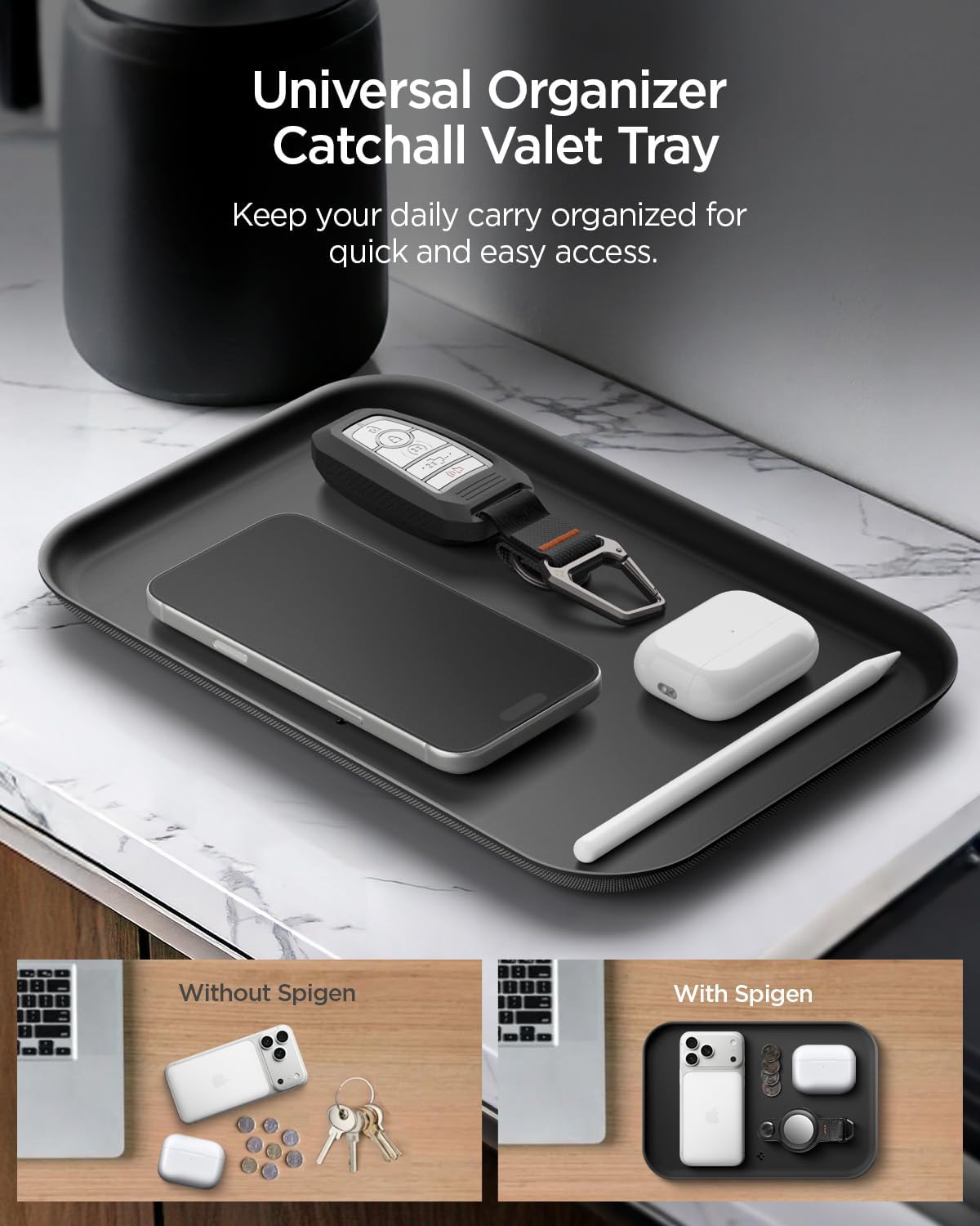 Modern Valet Tray PU Storage Stylish Organizer Designed for Entryway Bedside / Black / Catchall