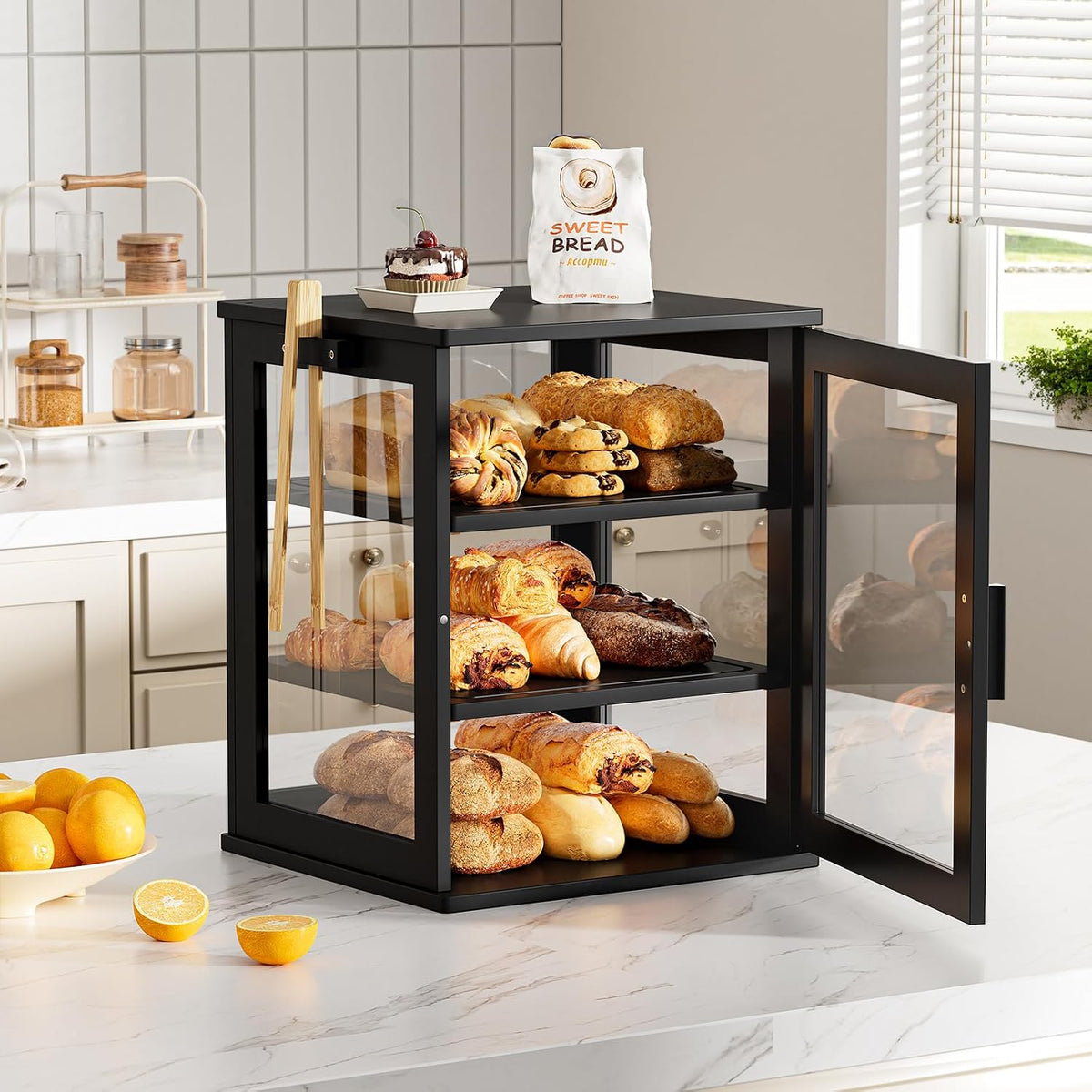 WOWLIVE Bread Box for Kitchen Countertop, 3 Layers Bread Storage Container | Large Bamboo Bread Bin for Homemade Bread