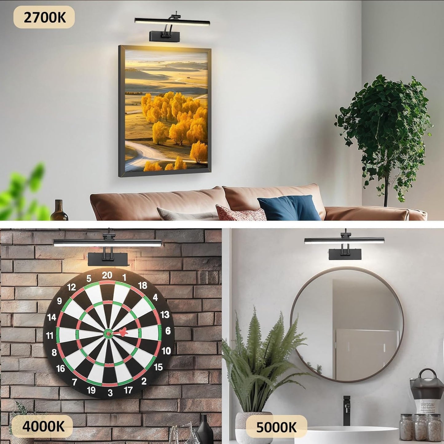 Yuichoy 4 Pack Picture Lights for Wall Battery Operated, 12 inch Wireless Art Lighting for Painting, 6 Colors Picture
