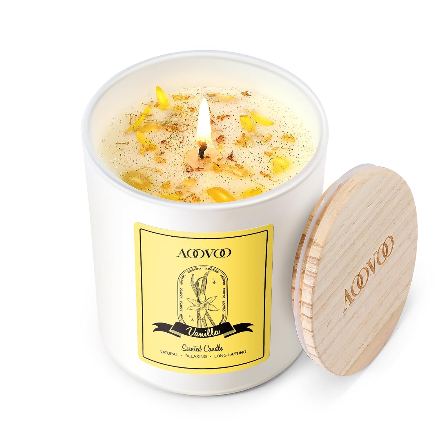 AOOVOO Vanilla Scented Candles for Women - Aromatherapy Candle with Crystals Inside, 7oz Soy Candles for Home Scented