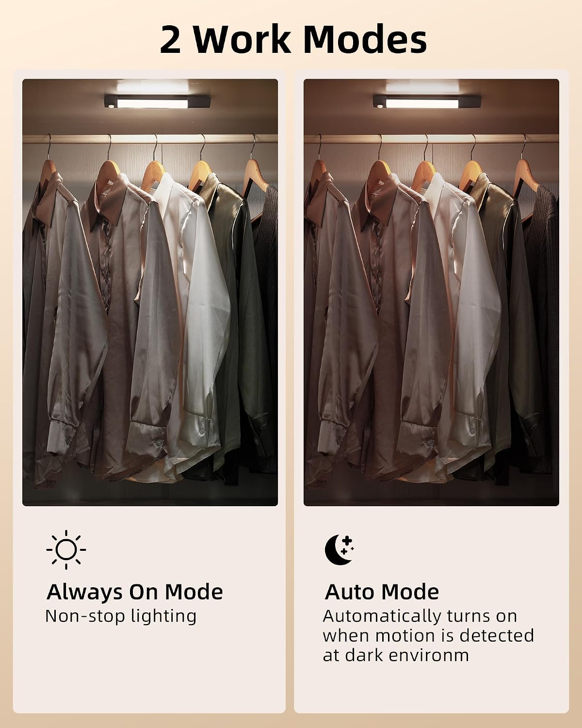 EZVALO Under Cabinet Lighting, Wireless Closet Lights, 50 LED Rechargeable Motion Sensor Light, Dimmable, 3 Color
